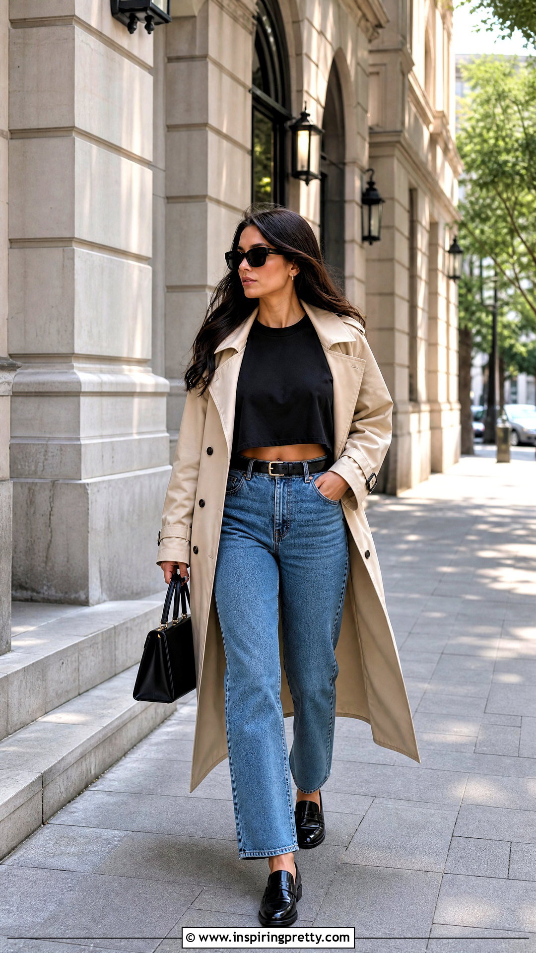Oversized Crop Top With Trench Coat - 50 oversized crop top outfit ideas