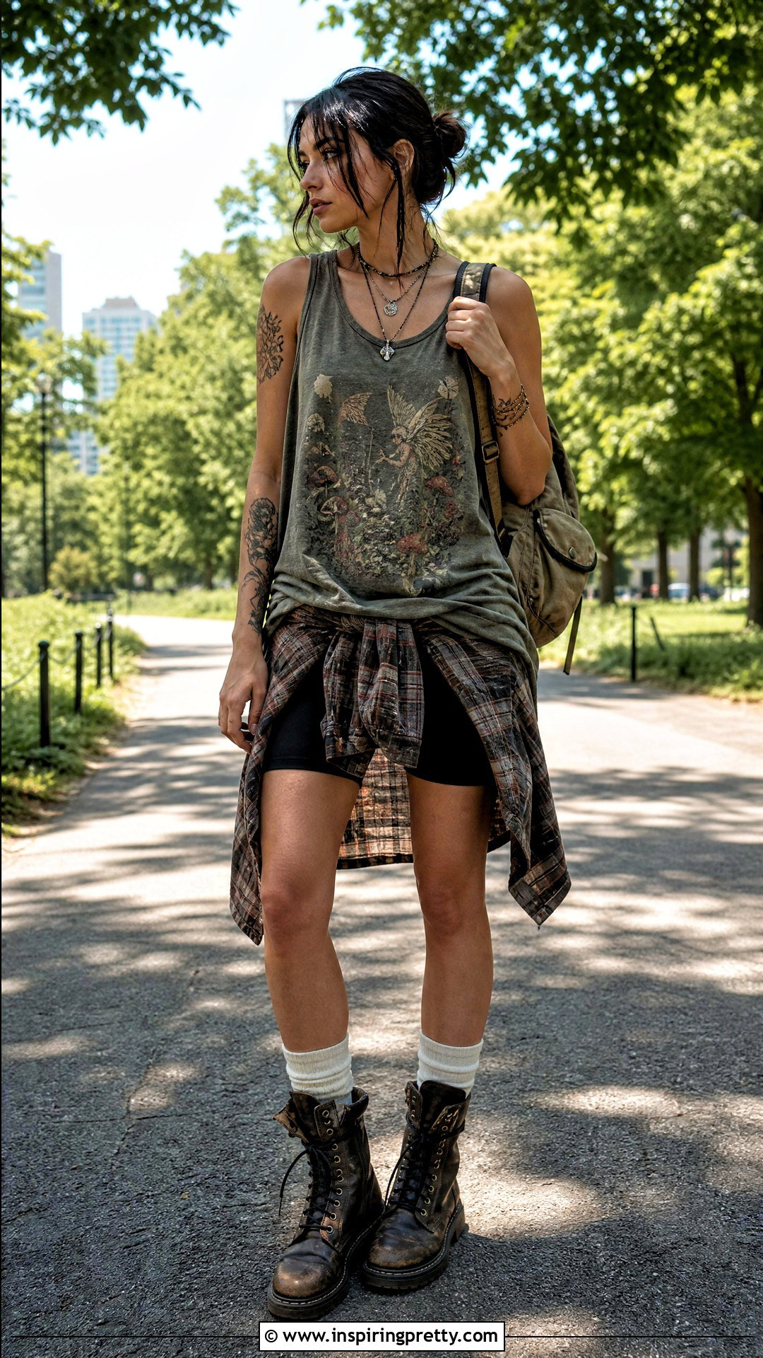 Oversized Fairy Grunge Tank Top With Biker Shorts - 25 Fairy Grunge Tank Top outfit ideas