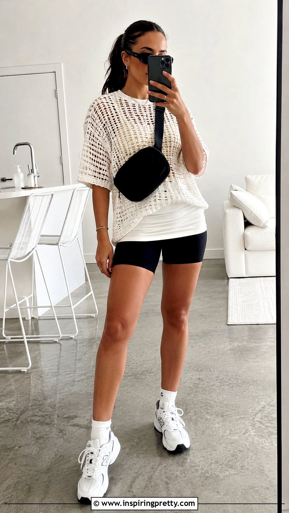 Oversized Filet Crochet Top With Fitted Shorts - 50 filet crochet top outfit ideas