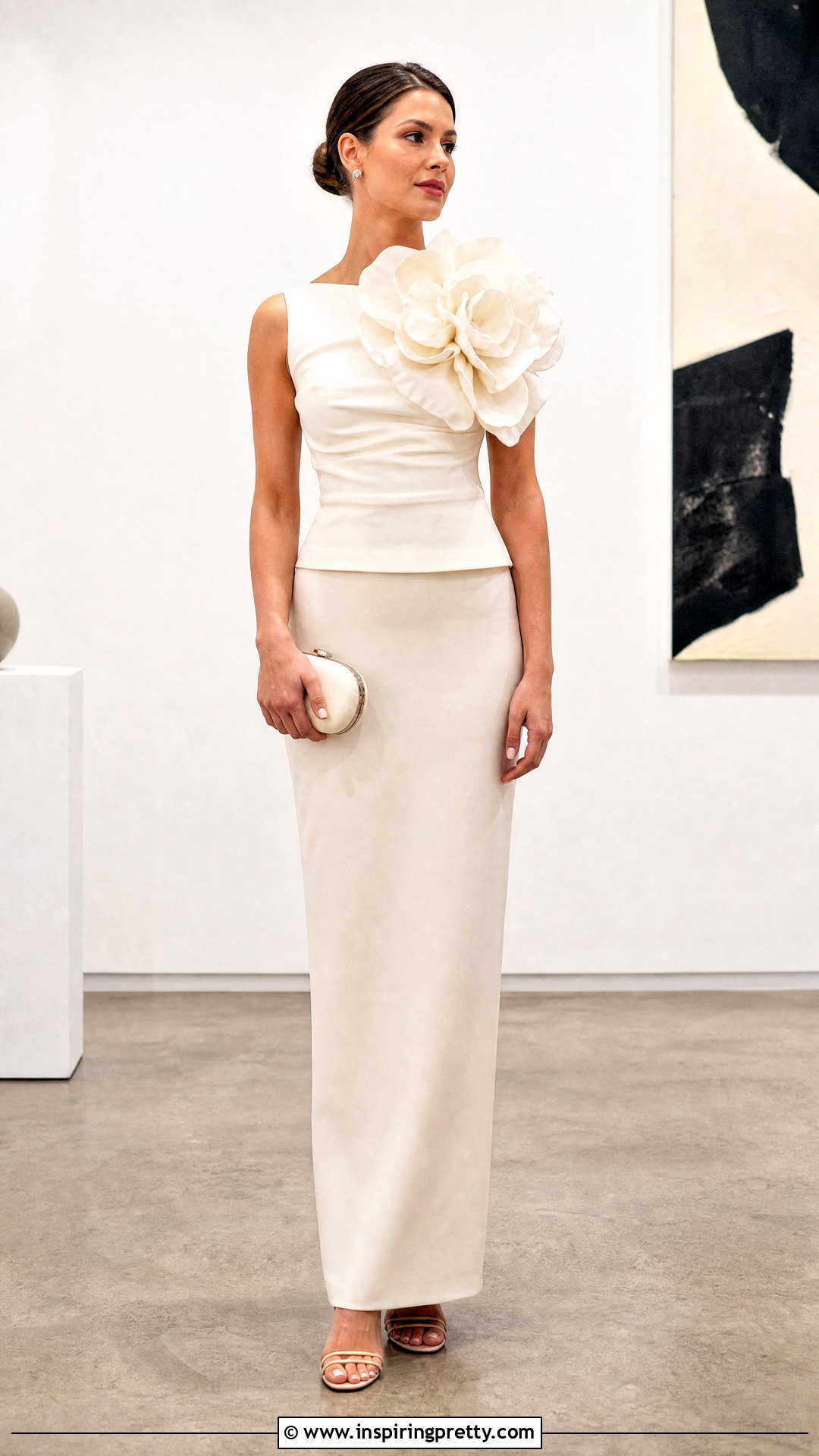 Oversized Flower Statement Top With Column Skirt - 50 statement tops outfit ideas