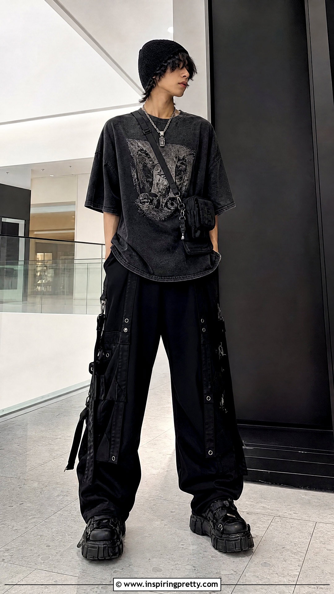 Oversized Goth Tee With Bondage Pants - 25 goth tops men