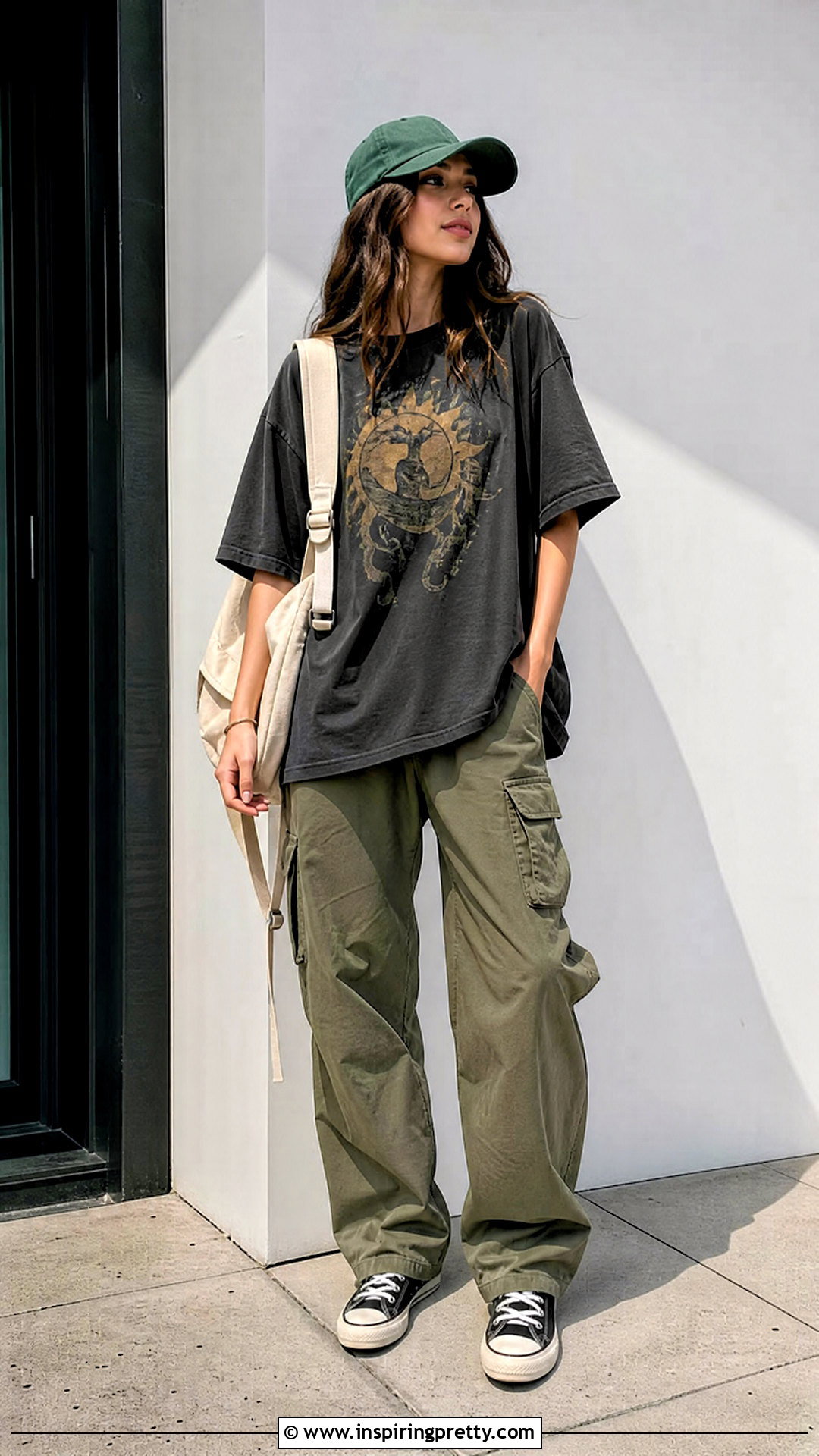 Oversized Graphic T Shirt With Cargo Pants - 50 girls top designs