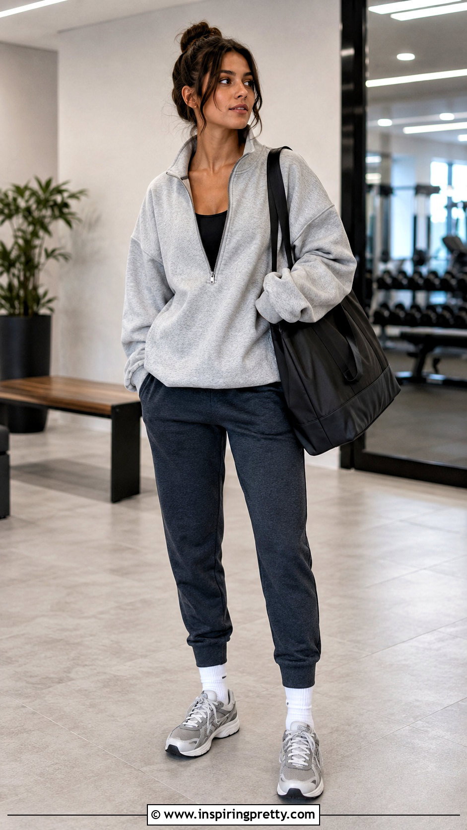 Oversized Half Zip Gym Top With Joggers - 20 half zip gym top outfit ideas