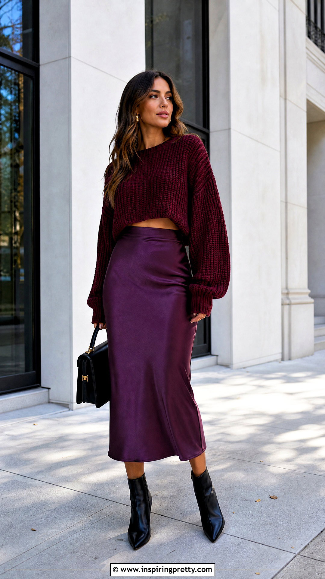 Oversized Knit Crop Top With Midi Skirt - 50 oversized crop top outfit ideas