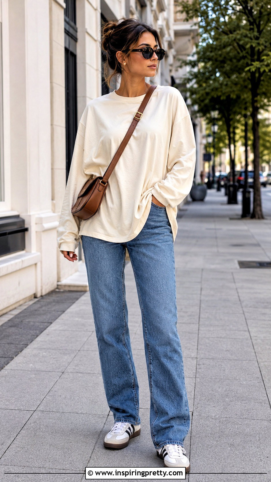 Oversized Long Sleeve Top With Straight Leg Jeans - 20 comfy long sleeve tops outfit ideas