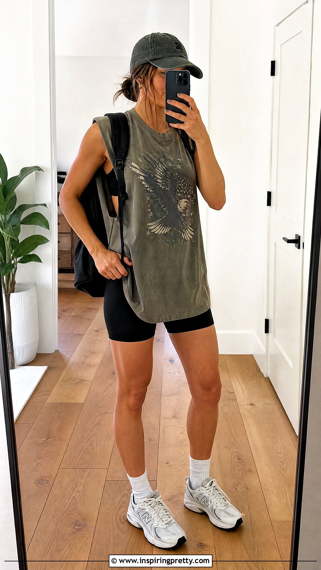 Oversized Military Tank Top With Biker Shorts - 20 military tank tops outfit ideas