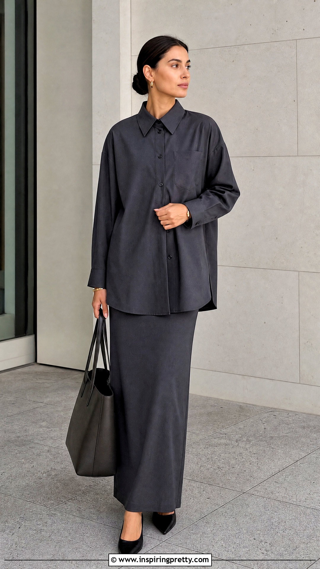 Oversized Modest Shirt With Column Skirt - 50 modest tops for women