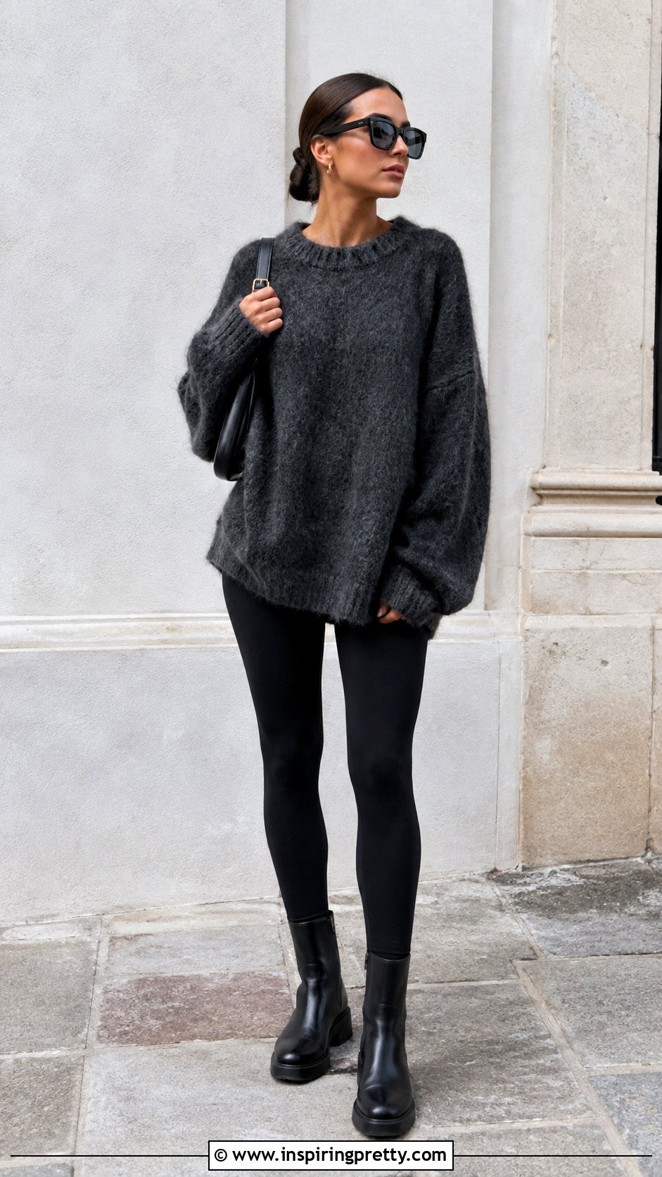 Oversized Mohair Top With Black Leggings - 50 mohair top outfit ideas