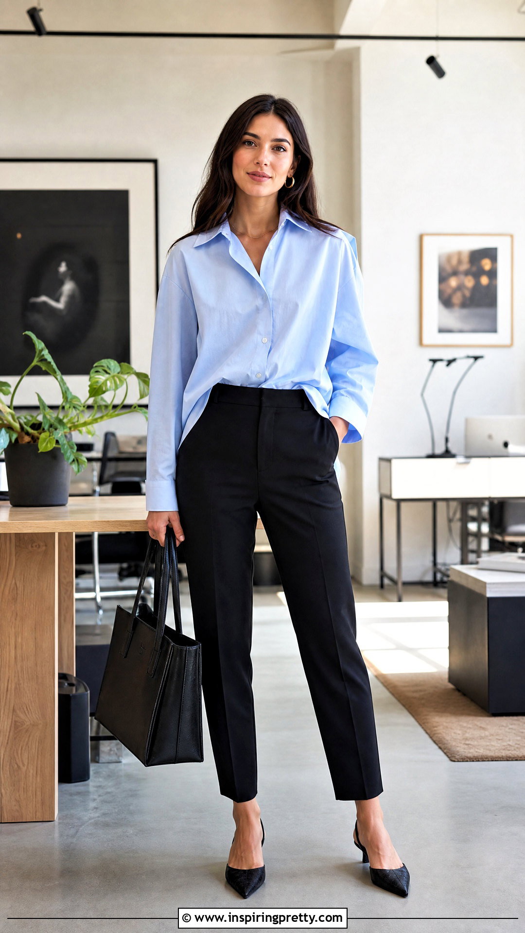 Oversized Office Shirt With Tapered Pants - 50 office tops blouses work wear ideas