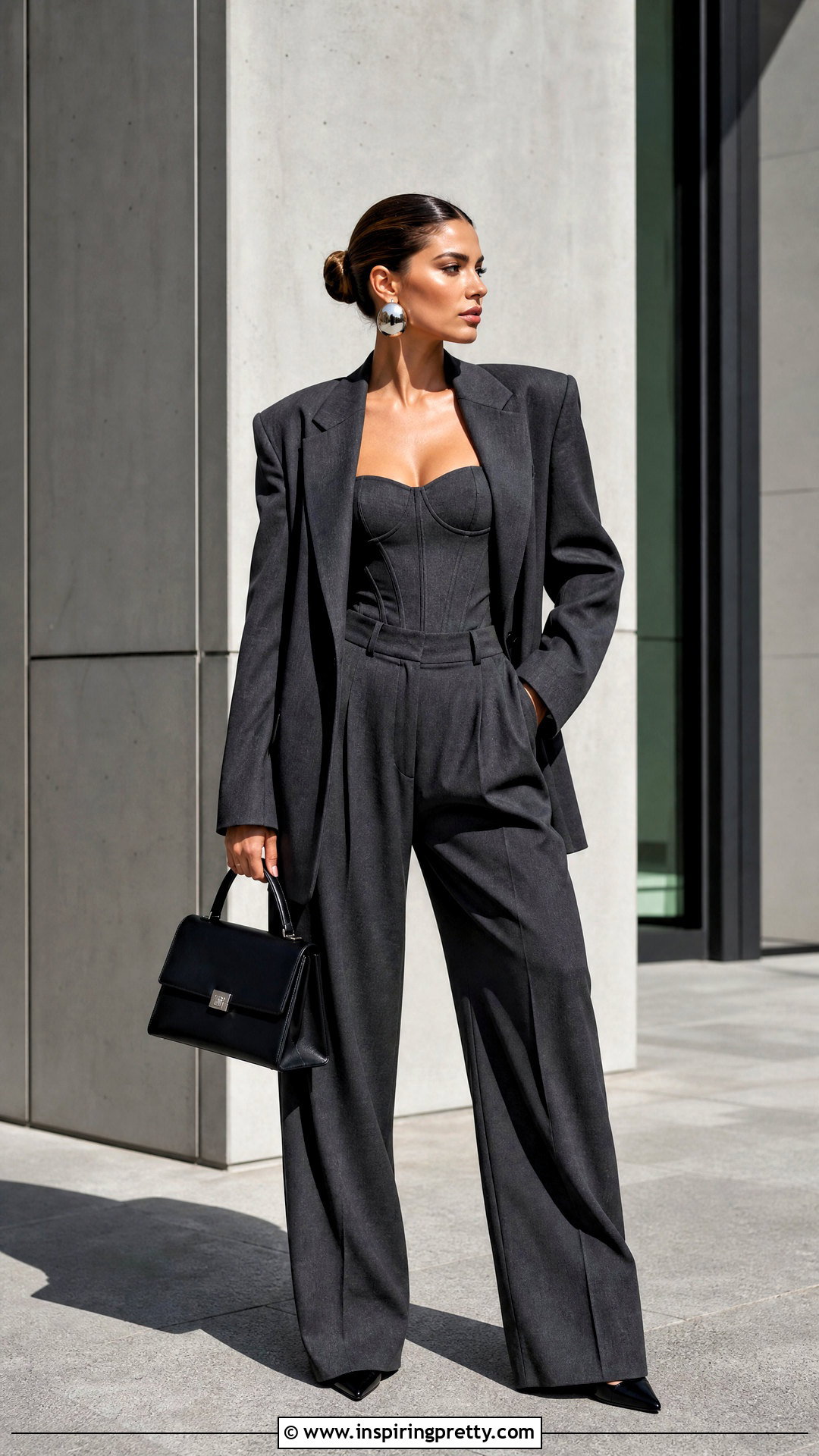 Oversized Pants Suit With Fitted Corset Top - 25 Pants Suit With Corset Tops