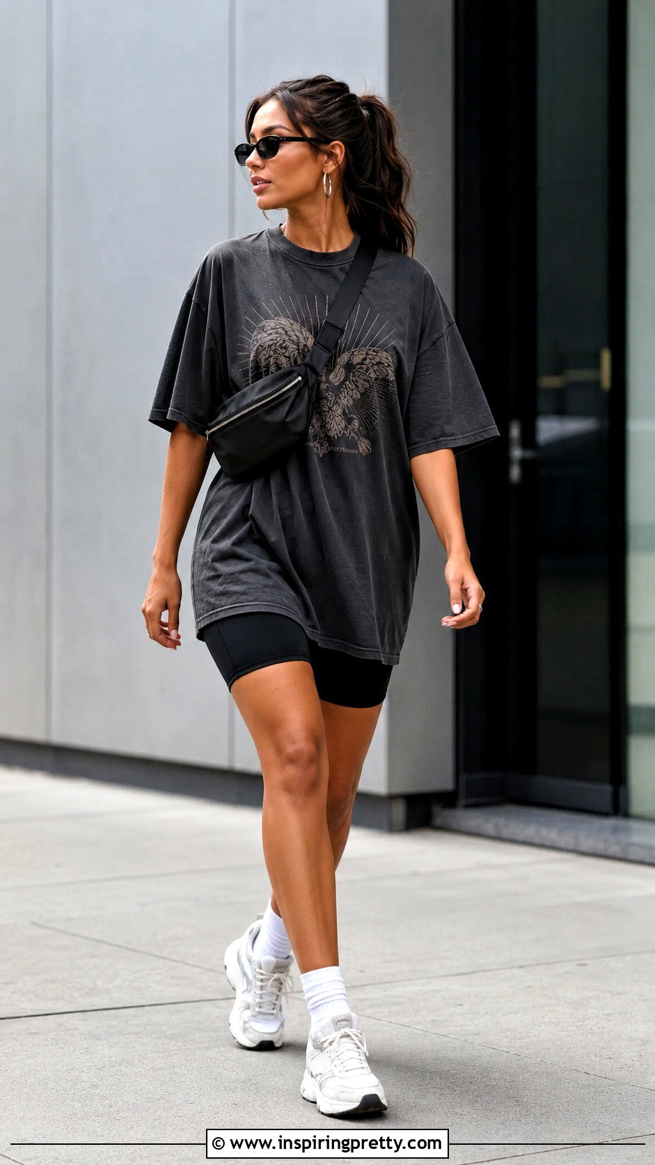 Oversized SHEIN Tunic T Shirt With Biker Shorts - 20 Shein Tunic Tops outfit ideas