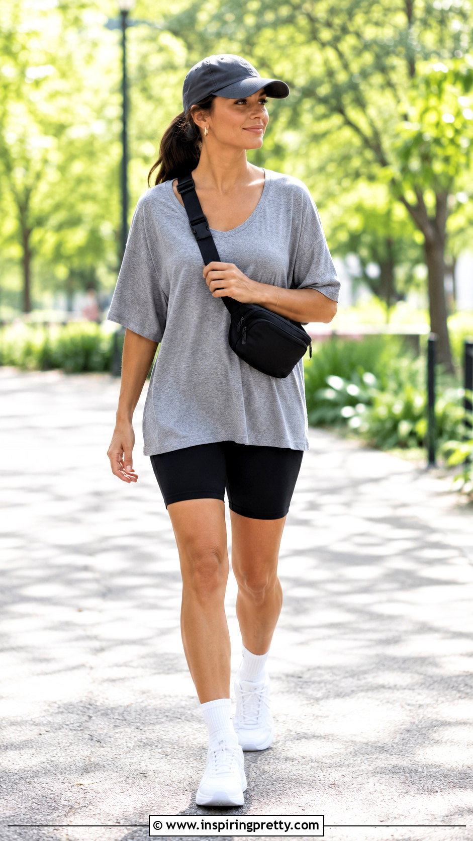 Oversized Scoop Neck Top With Bike Shorts - 50 scoop neck top outfit ideas
