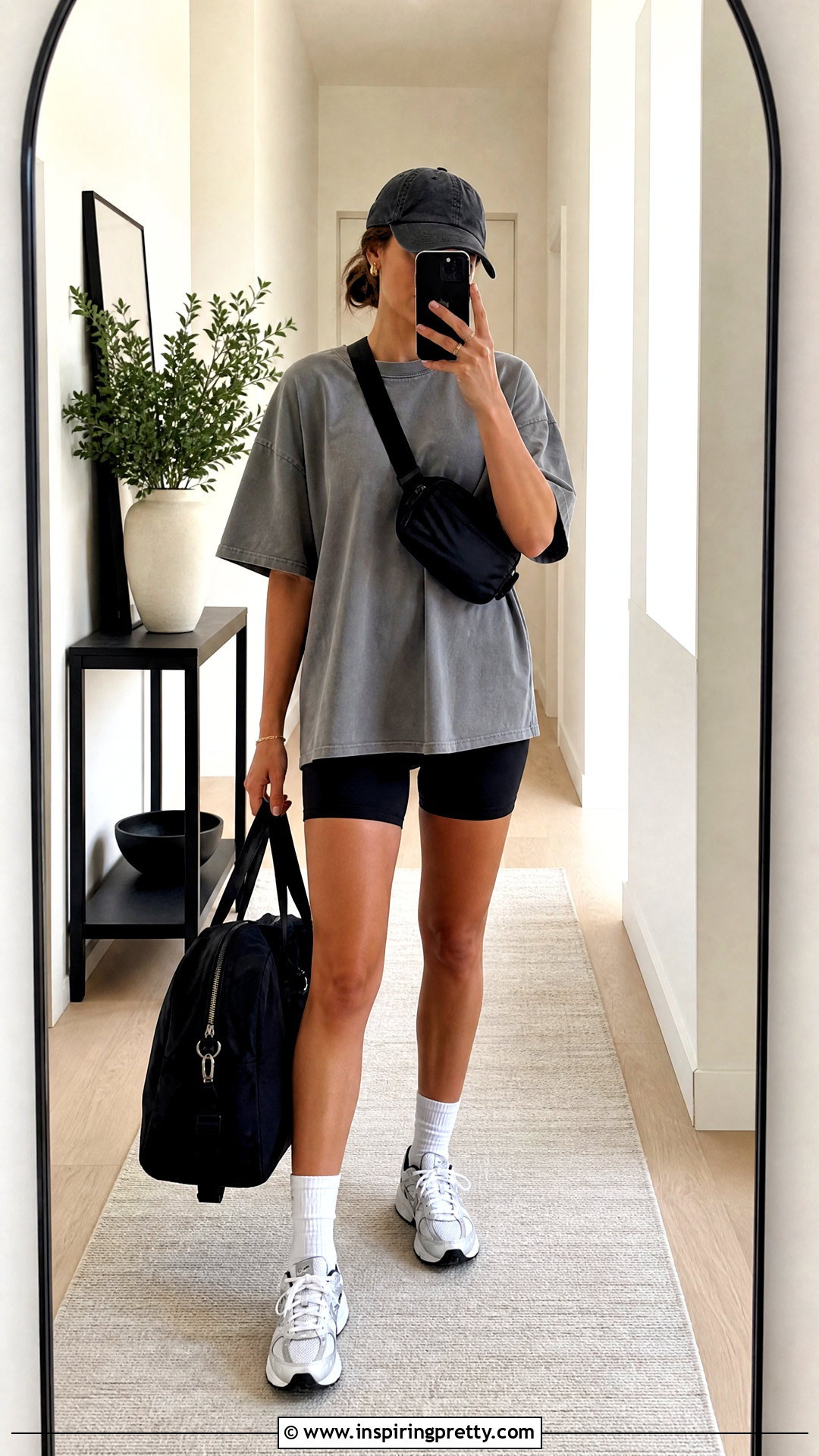 Oversized Short Sleeve Top With Biker Shorts - 50 short sleeve top outfit ideas
