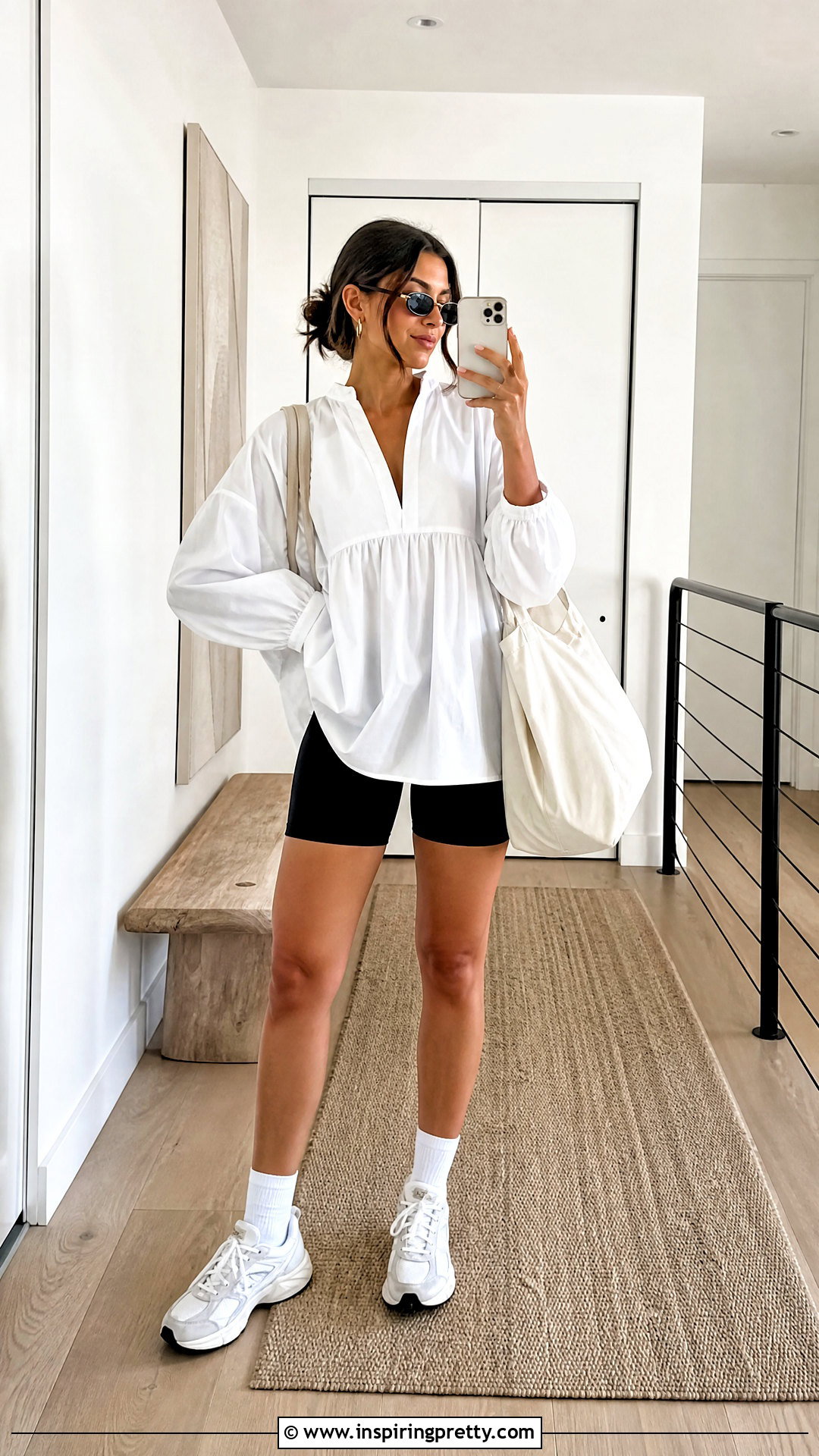 Oversized Smock Style Top With Biker Shorts - 20 Smock Style Top outfit ideas
