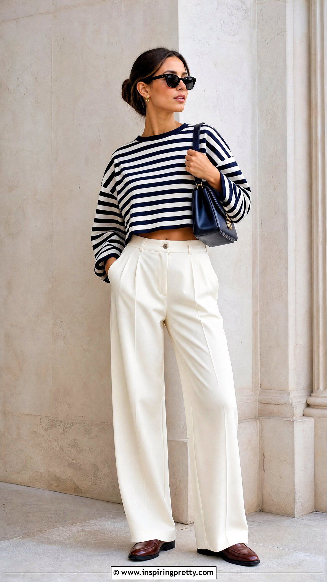 Oversized Striped Crop Top With Trousers - 50 oversized crop top outfit ideas