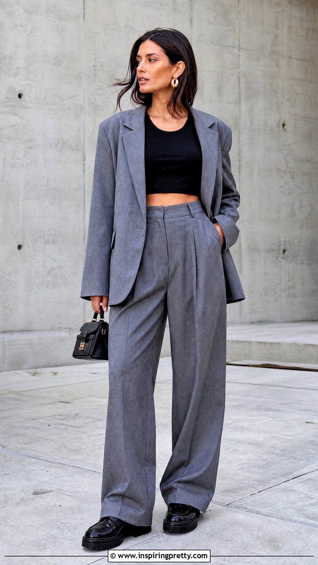 Oversized Suit With Fitted Crop Top Outfit - 25 Suits With Crop Tops outfit ideas