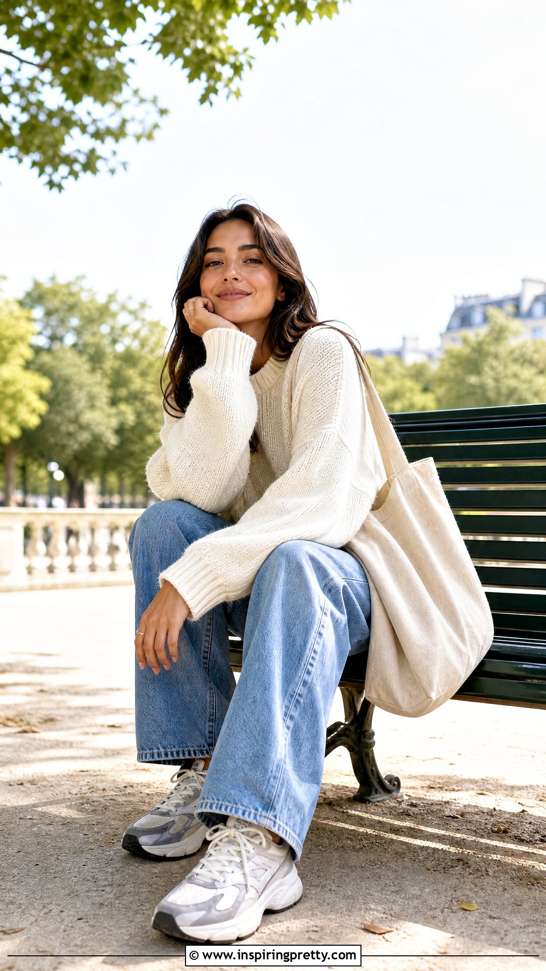 Oversized Sweater And Relaxed Jeans Bench Pose - 50 Poses In Jeans Top Aesthetic Ideas