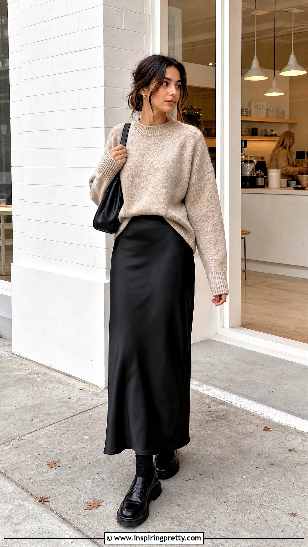 Oversized Sweater With Long Black Skirt And Chunky Loafers - 25 Tops To Go With Long Black Skirts