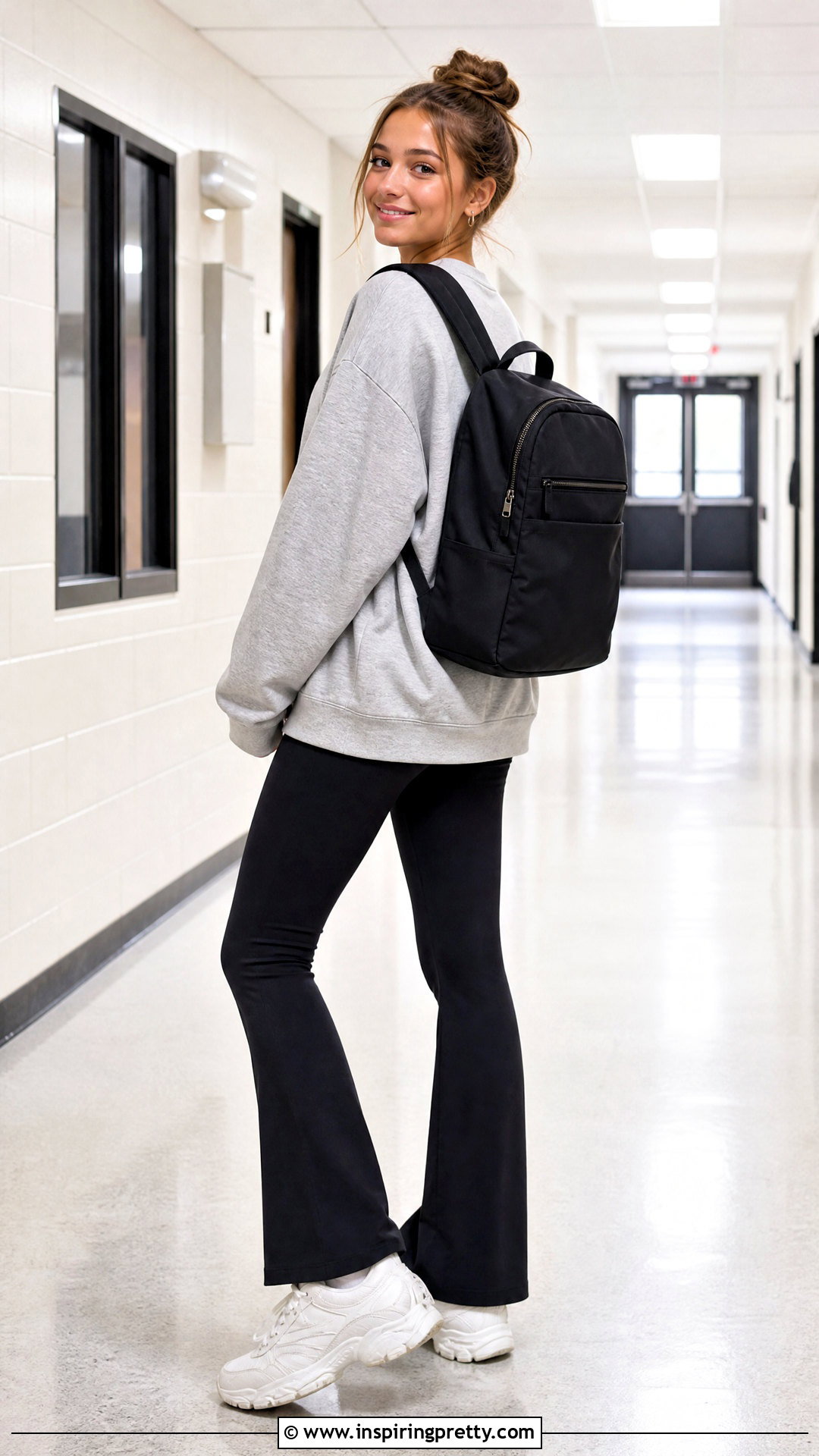 Oversized Sweatshirt And Flared Leggings Outfit - 50 cute tops for school ideas