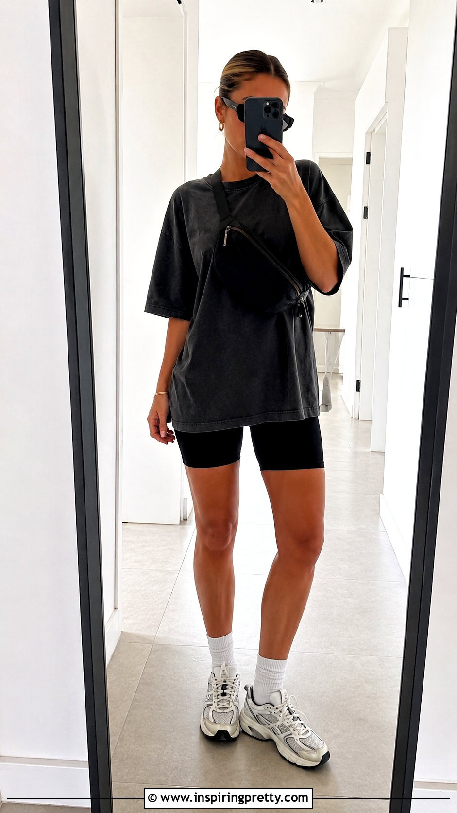 Oversized T Shirt And Biker Shorts Outfit - 50 trendy summer tops outfit ideas