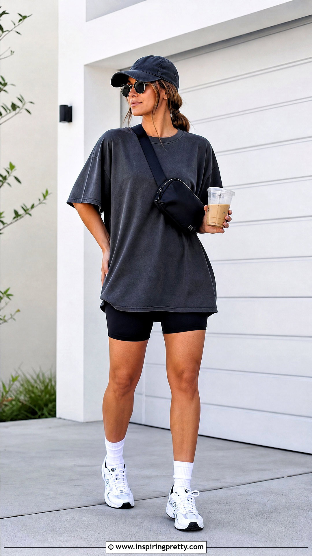 Oversized T Shirt With Biker Shorts - 50 casual summer tops outfit ideas