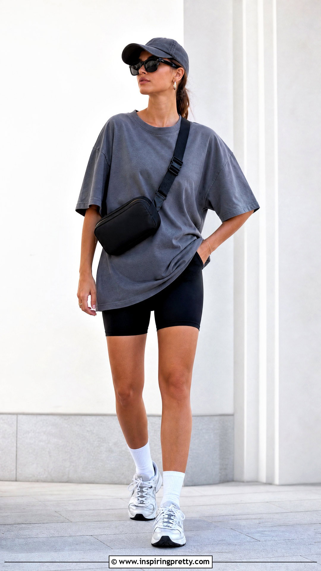 Oversized T Shirt With Biker Shorts - 50 trendy fashion tops outfit ideas