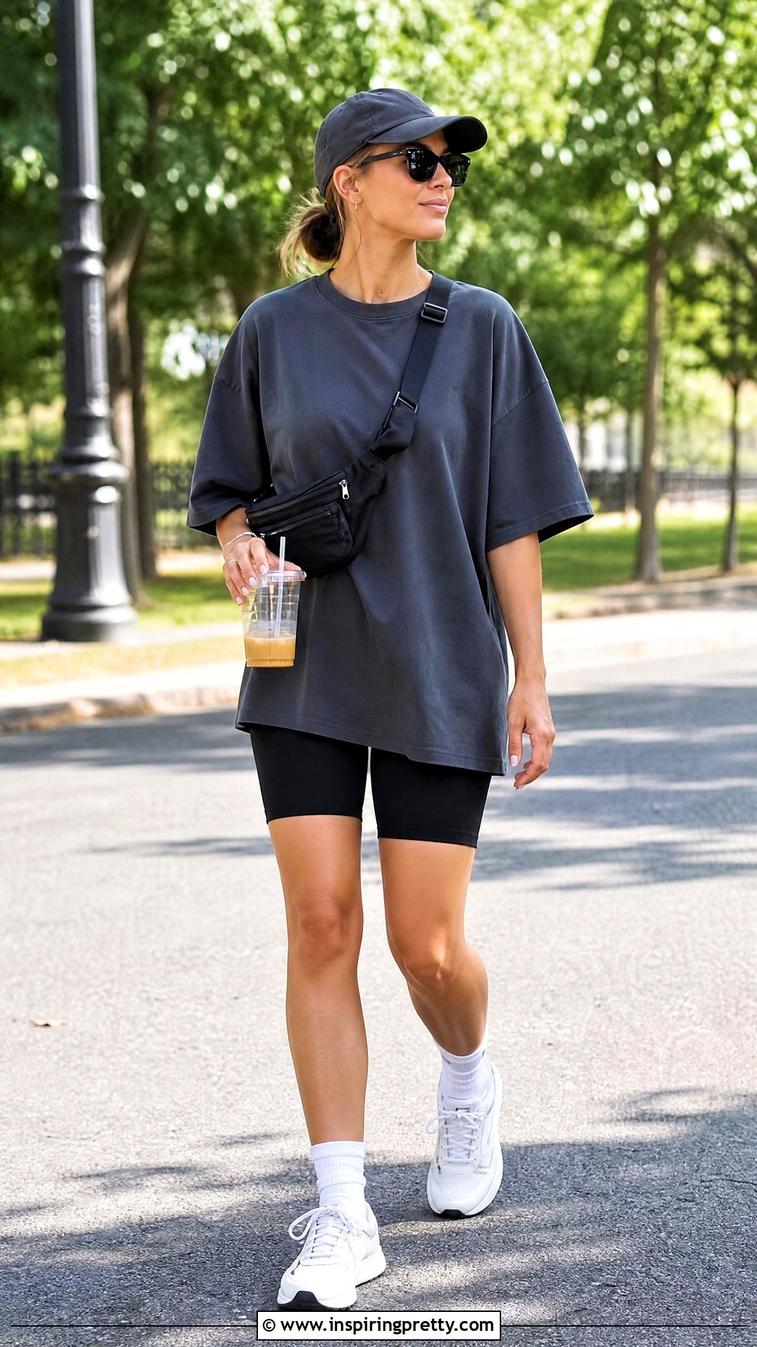Oversized T Shirt With Biker Shorts - 50 types of tops outfit ideas