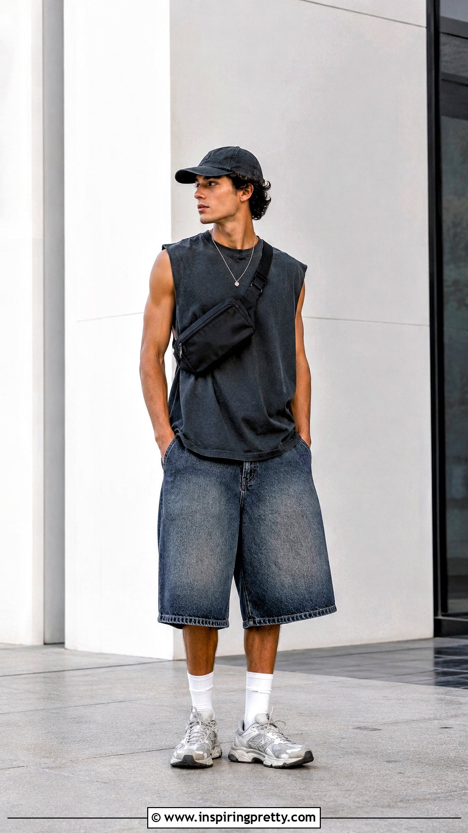 Oversized Tank Top With Denim Jorts - 20 men’s tank tops