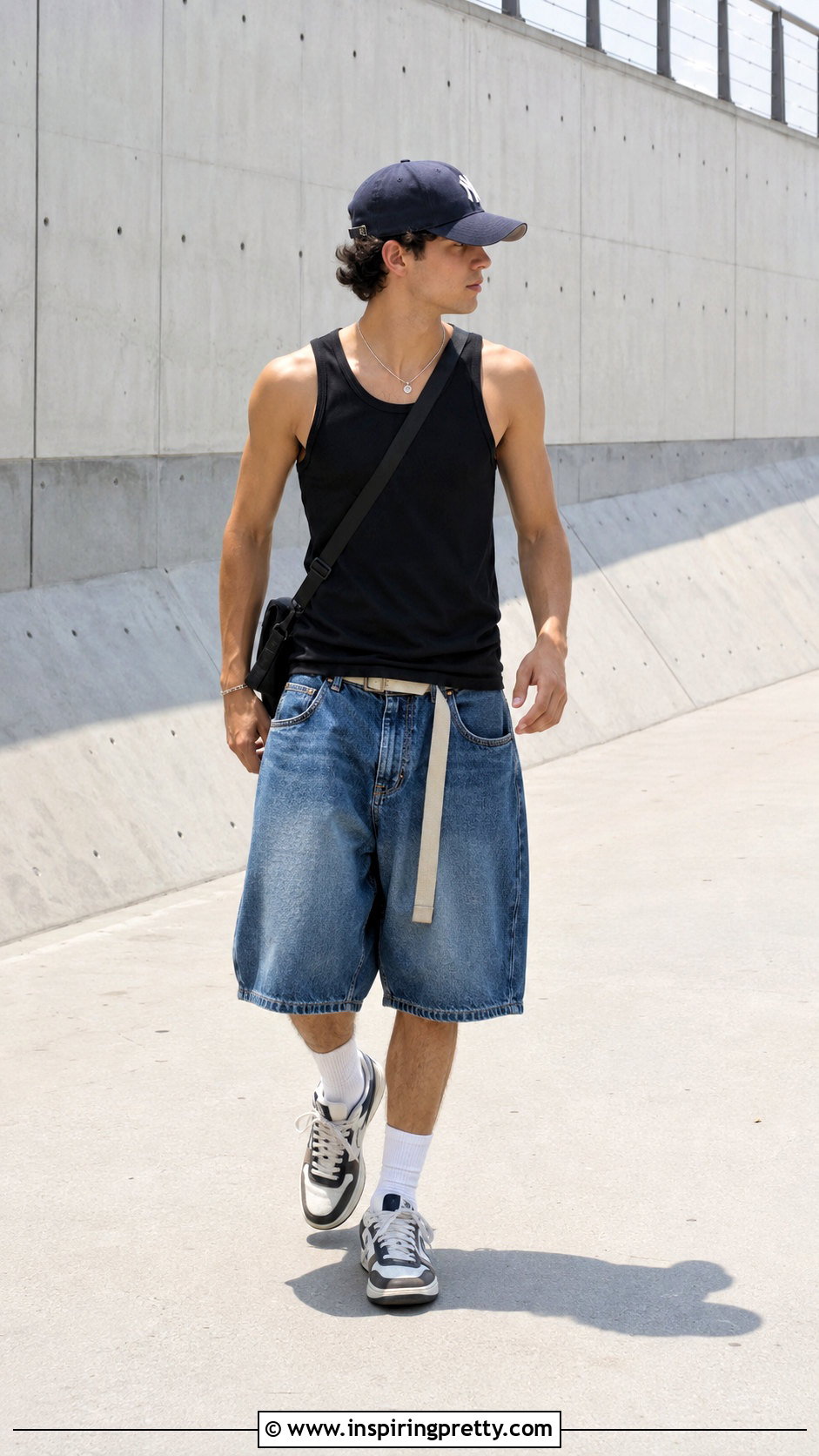 Oversized Tank Top With Denim Shorts - 20 men tank top aesthetic outfit ideas