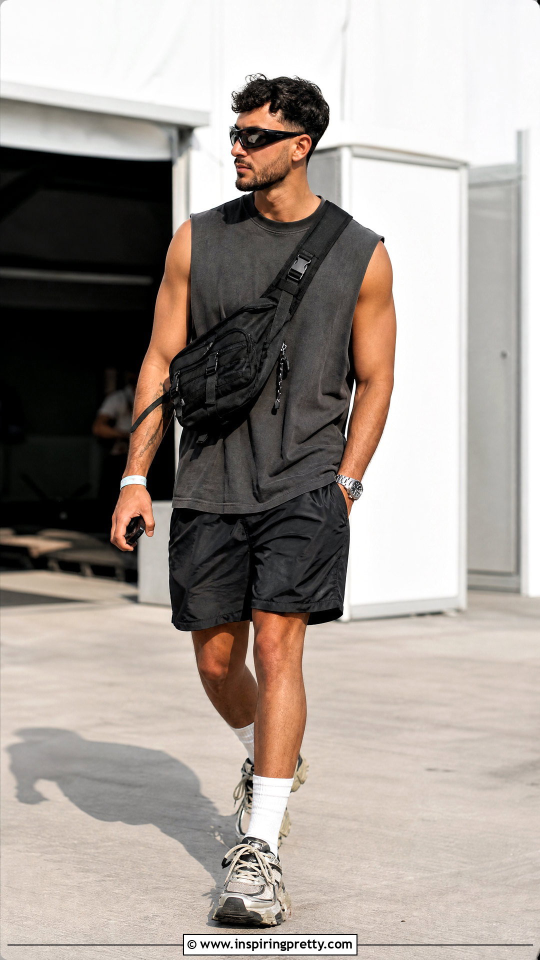 Oversized Tank Top With Nylon Shorts - 20 men’s summer outfits tank tops
