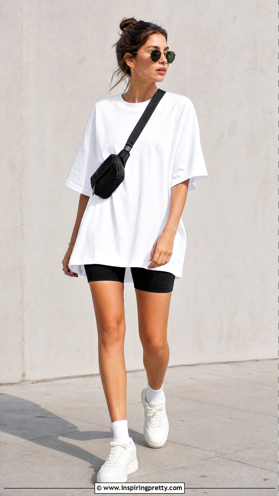 Oversized Tunic With Biker Shorts - 50 tunic tops outfit ideas