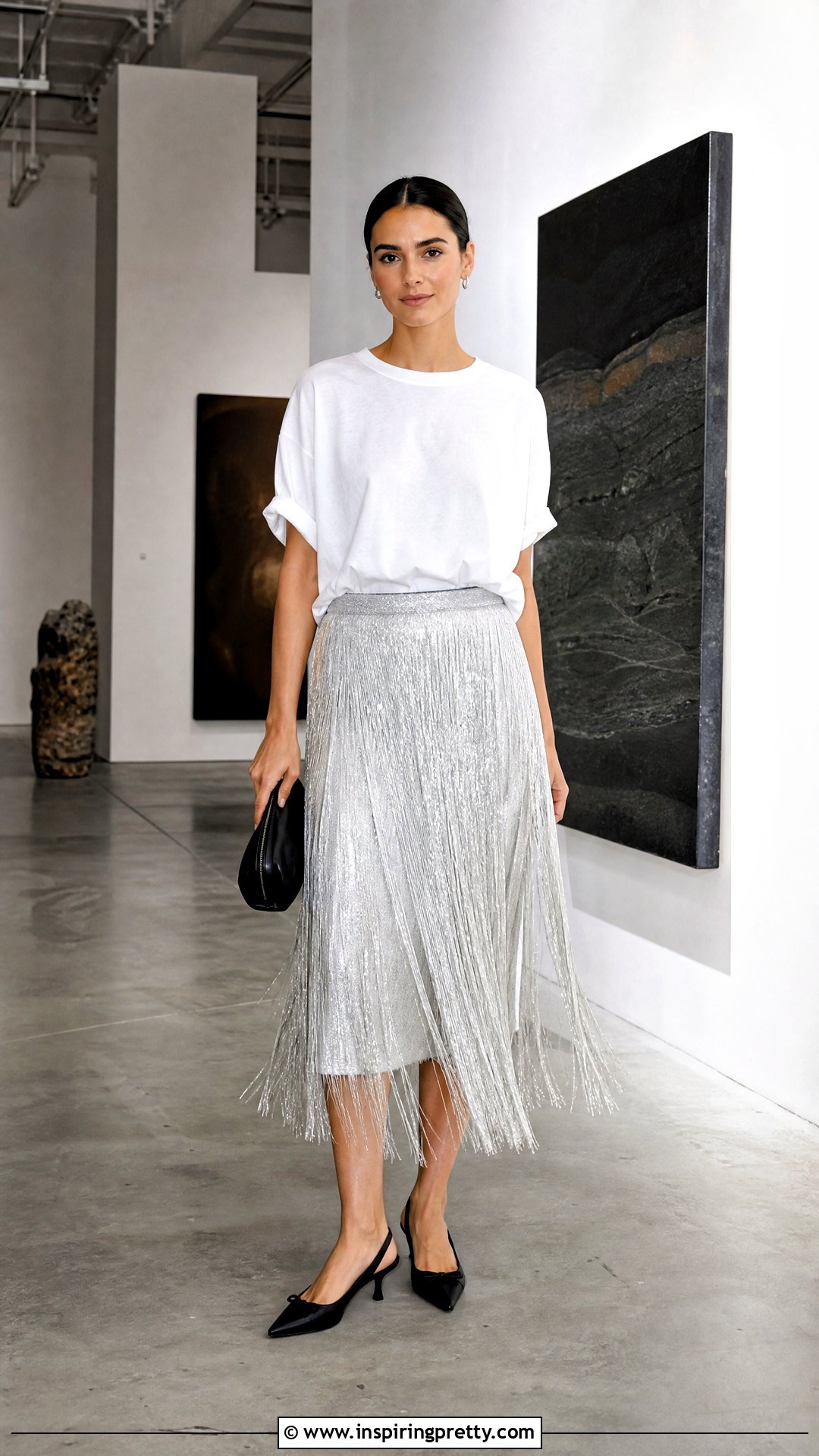 Oversized White T Shirt With An Embellished Skirt - 50 trending tops outfit ideas