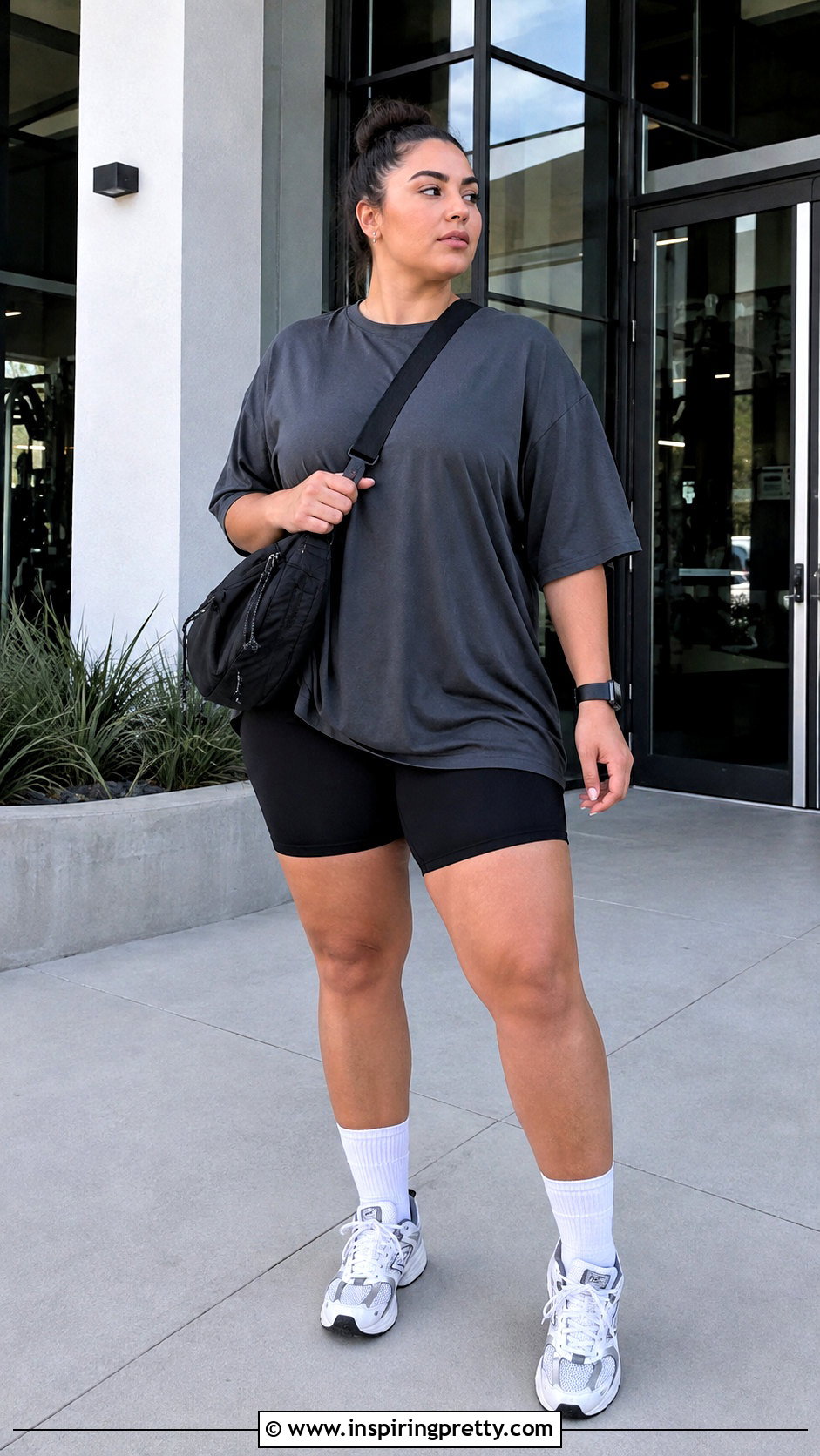 Oversized Workout Tee With Biker Shorts - 50 workout tops outfit ideas