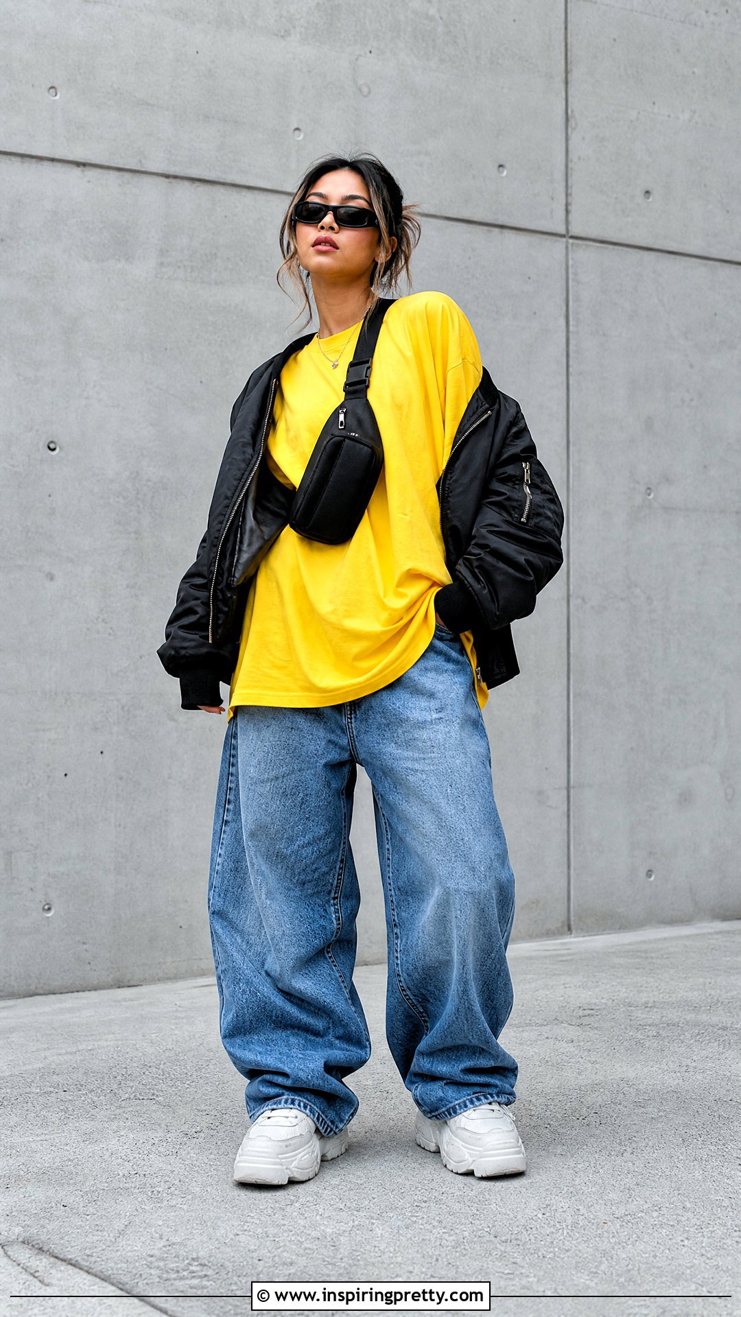 Oversized Yellow T Shirt With Baggy Jeans - 50 yellow top outfit aesthetic ideas