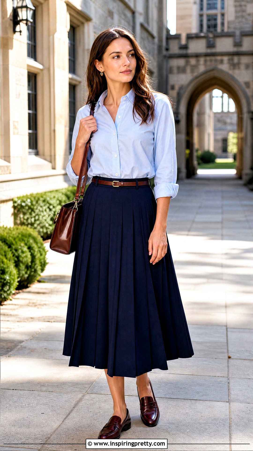 Oxford Shirt With Pleated Midi Skirt - 50 Top Shirt outfit ideas