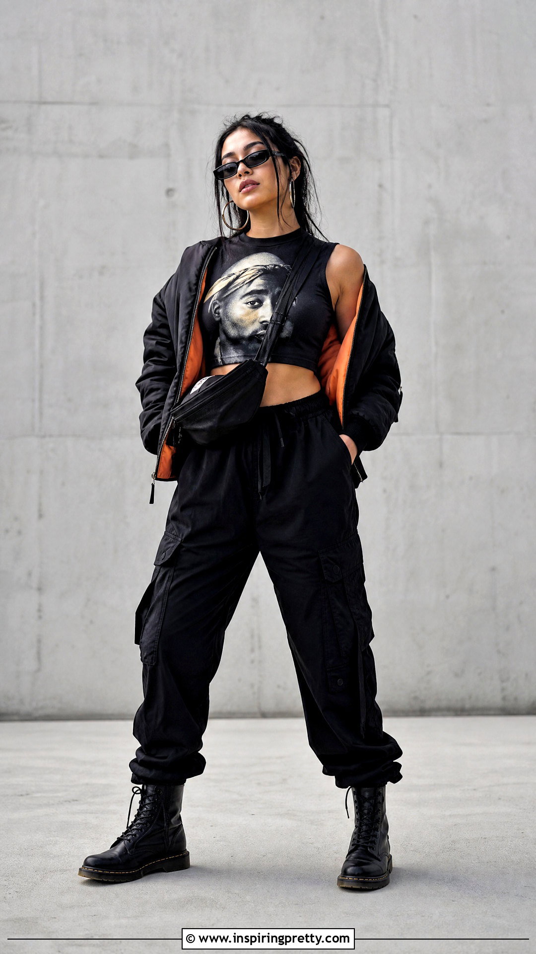 Pac Crop Top With Black Cargo Pants And Boots - 20 2Pac Crop Top outfit ideas