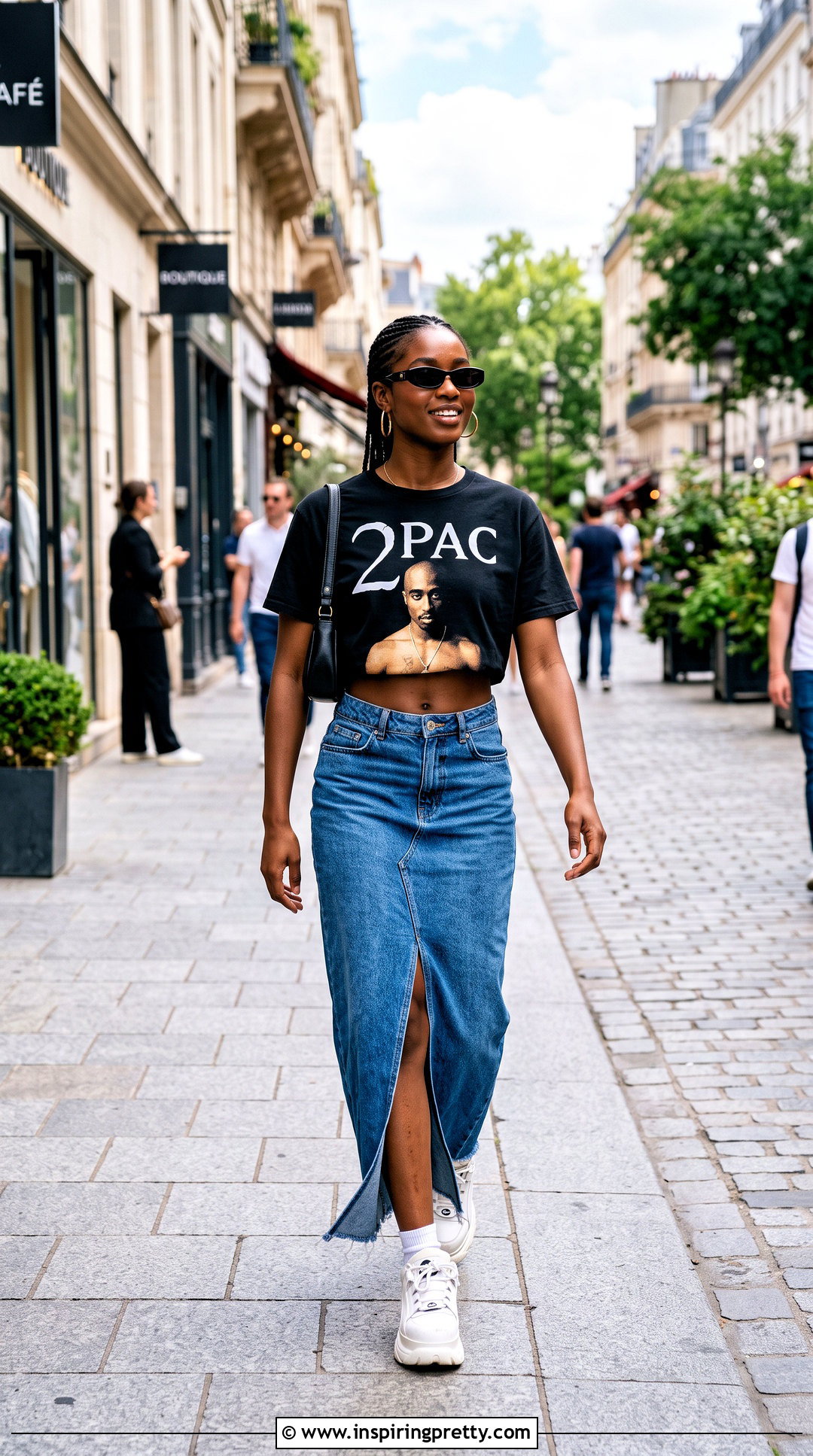Pac Crop Top With Denim Maxi Skirt And Platform Shoes - 20 2Pac Crop Top outfit ideas