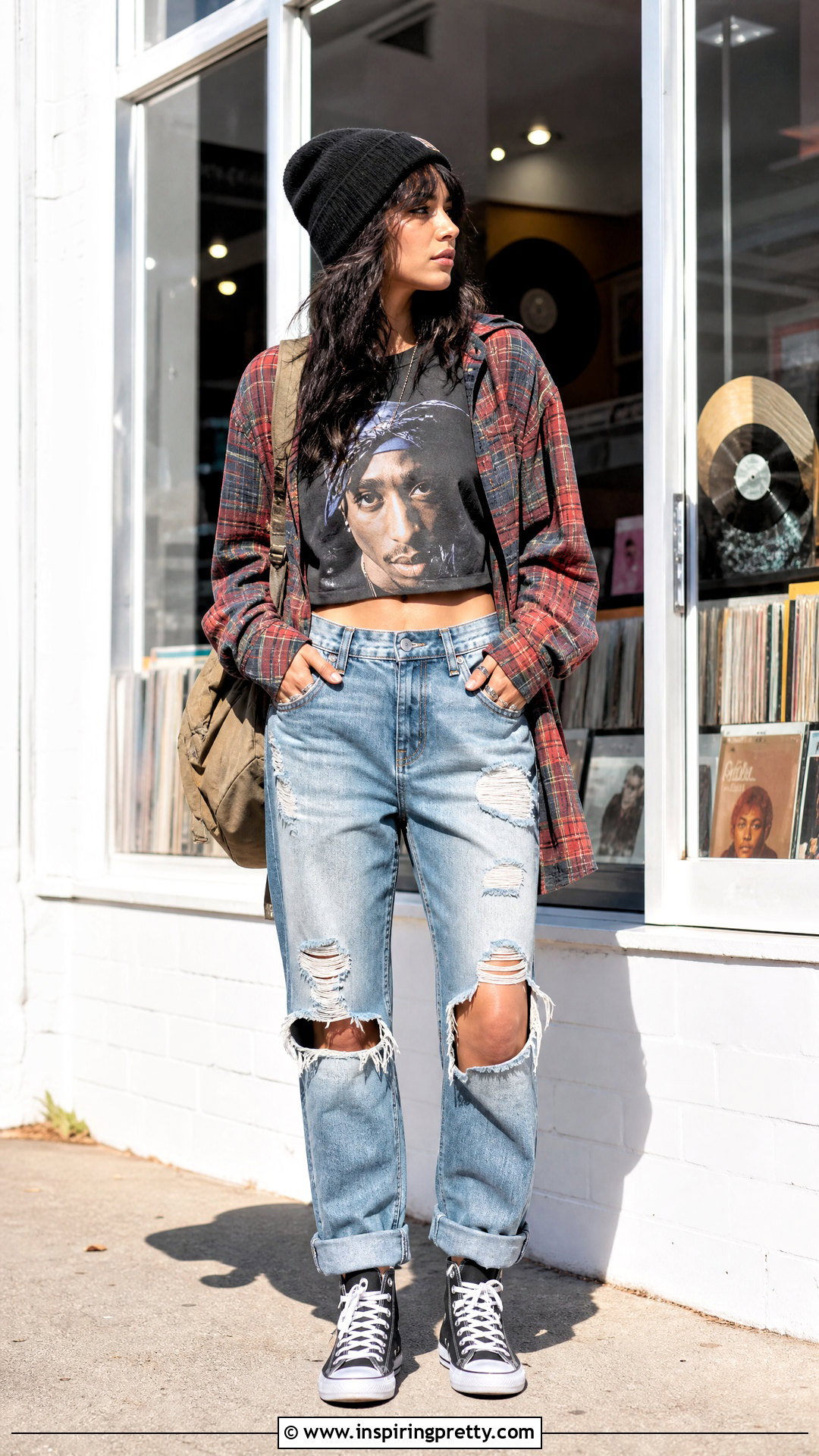 Pac Crop Top With Distressed Jeans And Plaid Shirt - 20 2Pac Crop Top outfit ideas