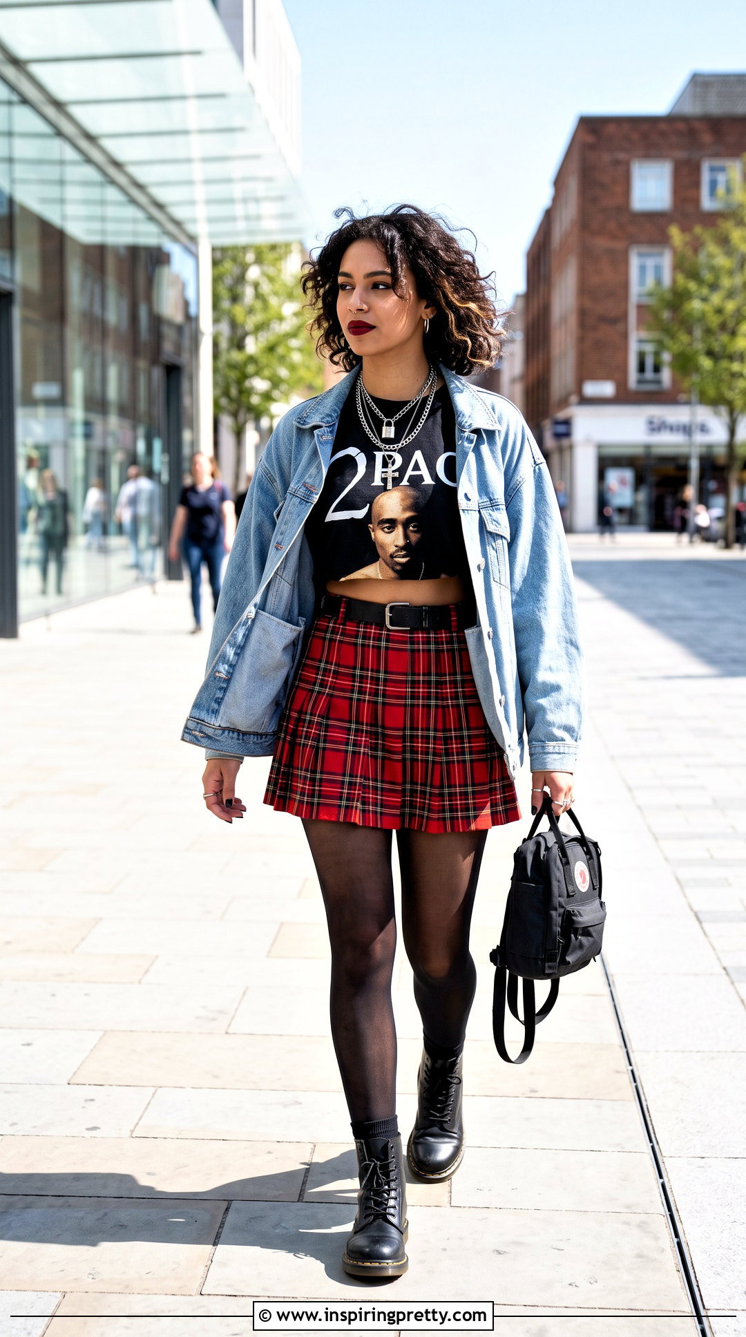Pac Crop Top With Plaid Skirt And Combat Boots - 20 2Pac Crop Top outfit ideas