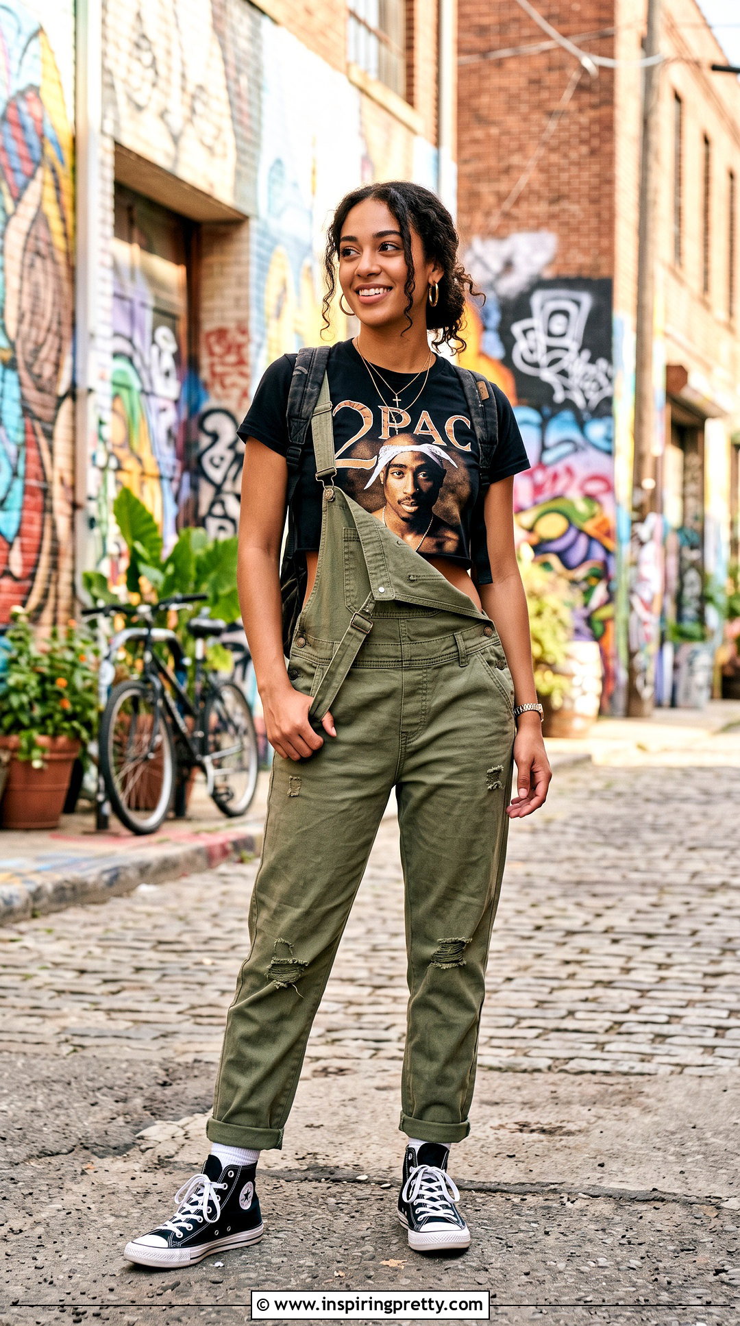 Pac Crop Top With Utility Overalls And Sneakers - 20 2Pac Crop Top outfit ideas