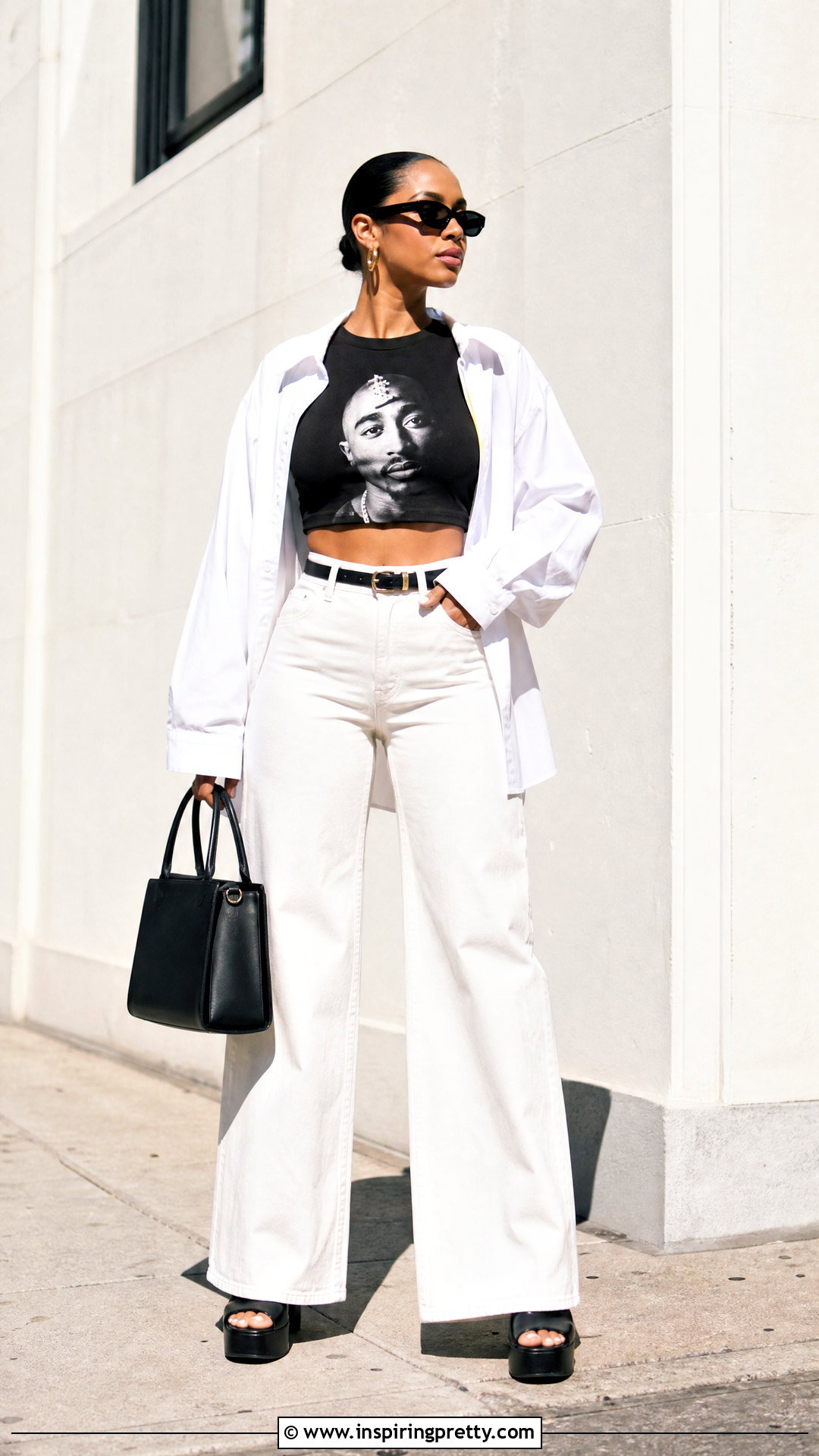 Pac Crop Top With White Jeans And Black Accessories - 20 2Pac Crop Top outfit ideas