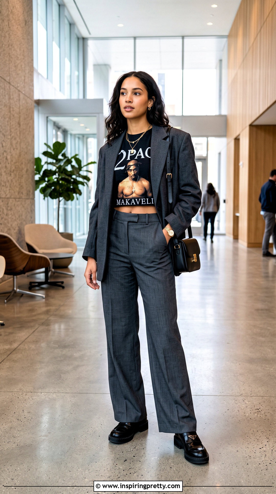 Pac Crop Top With Wide Leg Trousers And Loafers - 20 2Pac Crop Top outfit ideas