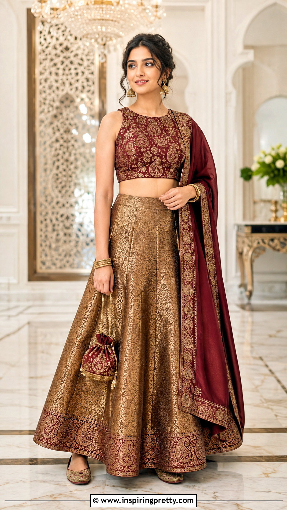 Paisley Crop Top With Brocade Lehenga - 50 traditional crop top designs