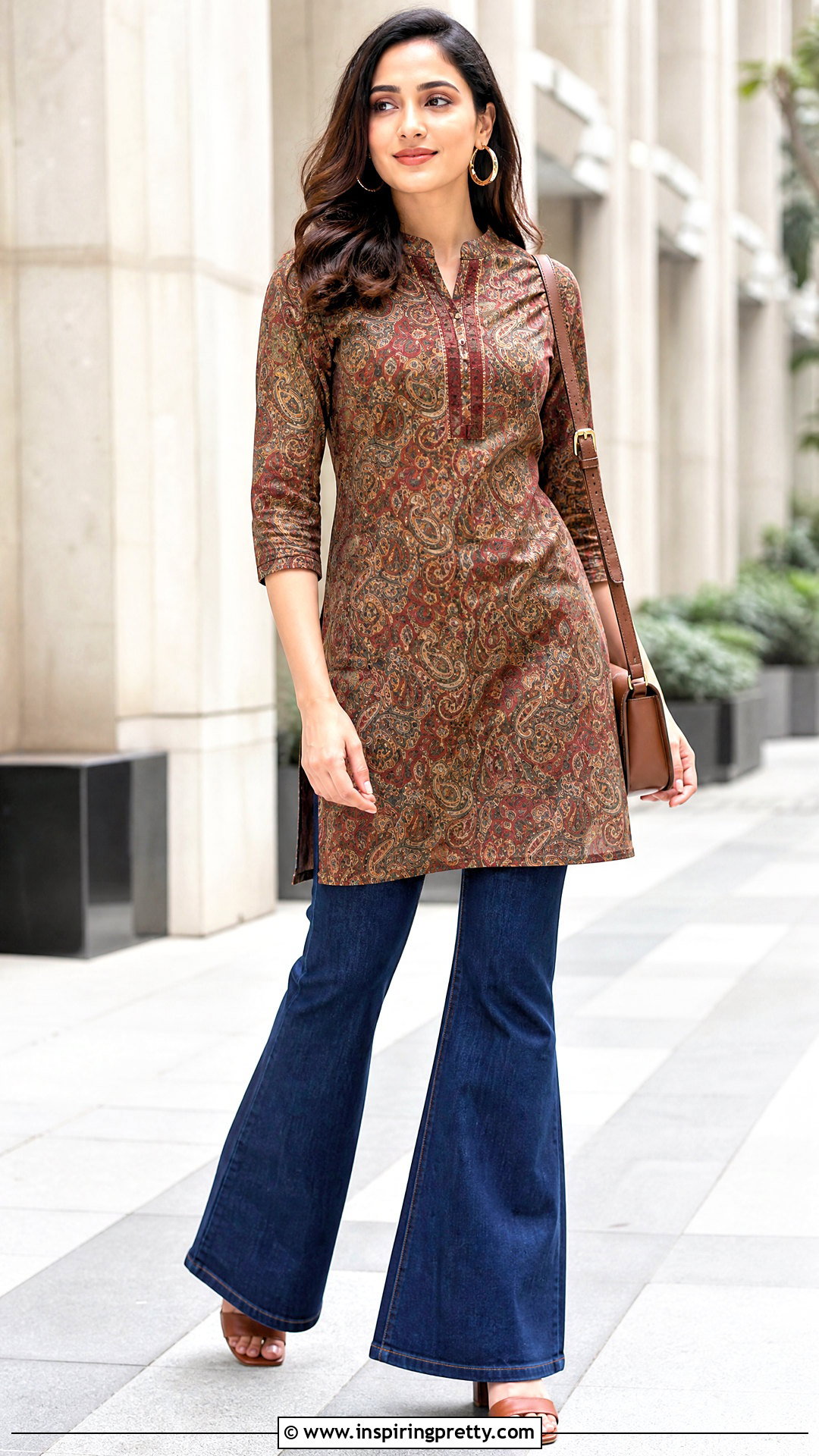 Paisley Kurti With Bootcut Jeans - 50 kurti tops for jeans