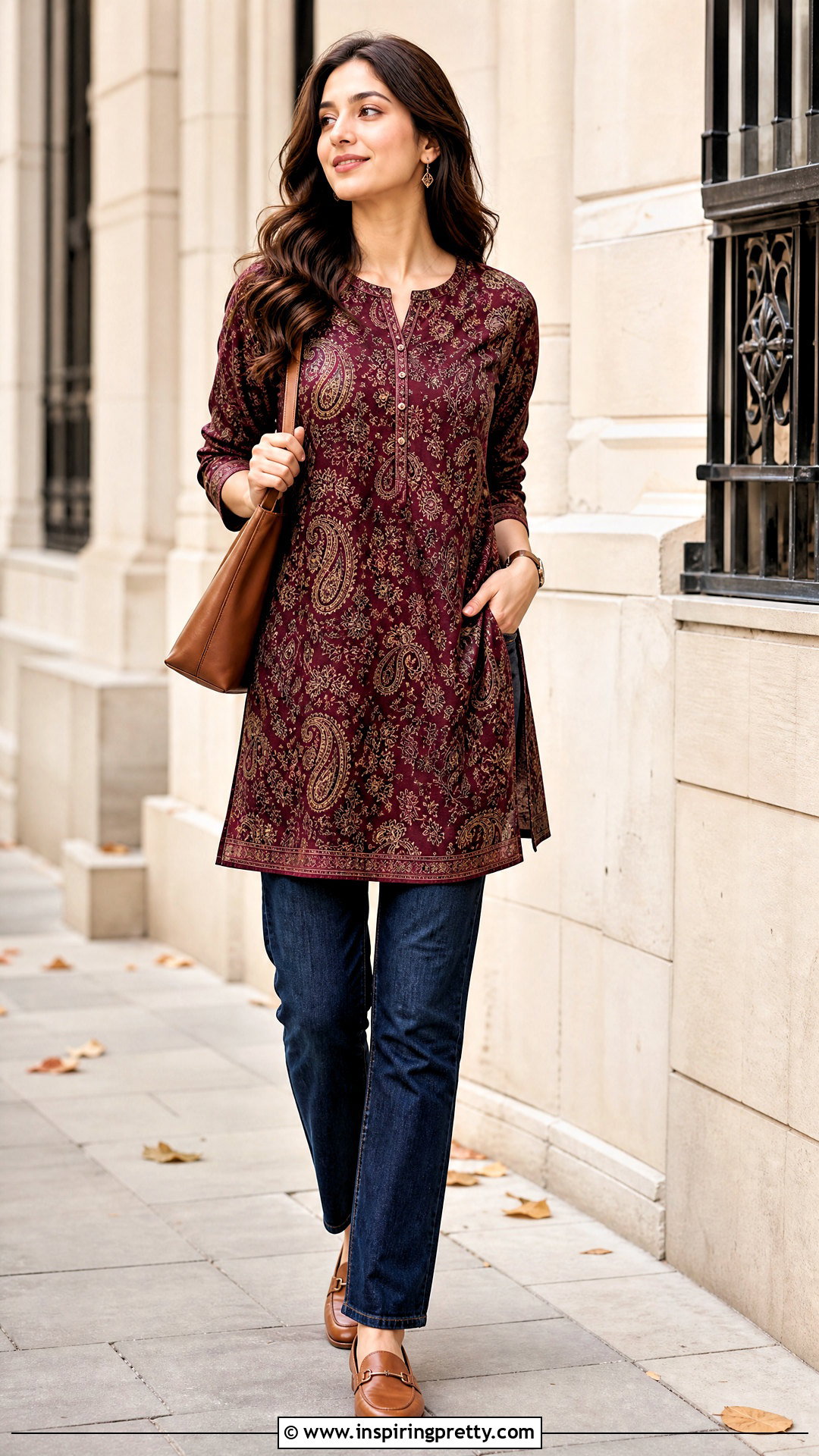 Paisley Kurti With Dark Wash Jeans - 50 jeans tops indian style for women