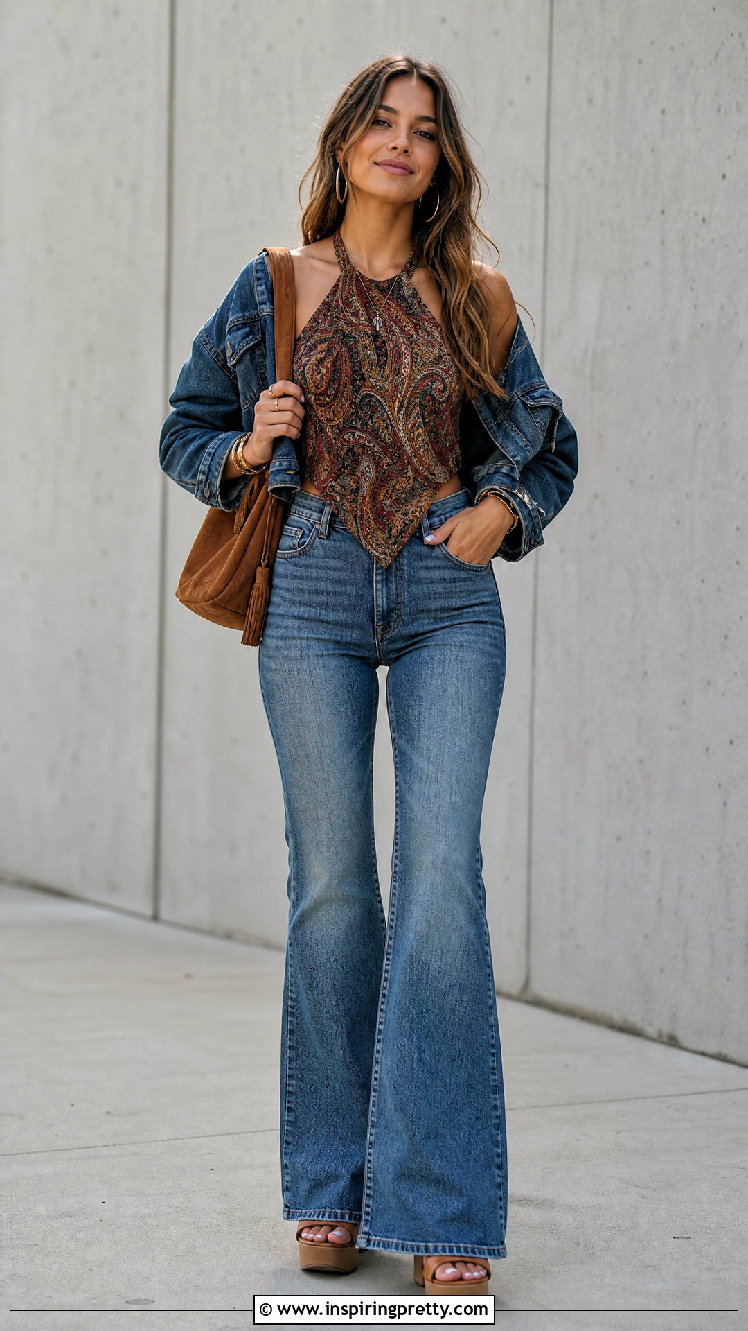 Paisley Scarf Top With Flared Jeans - 50 scarf top ideas