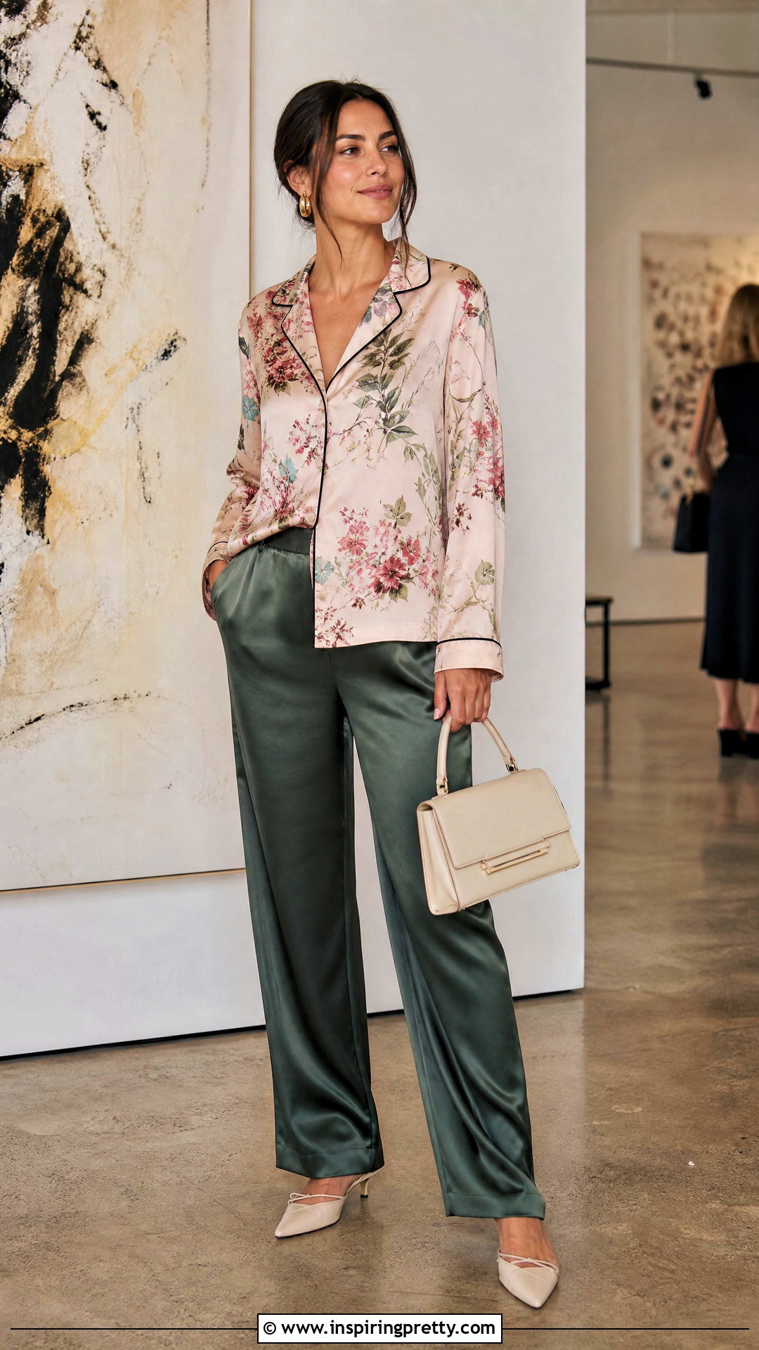 Pajama Going Out Top With Satin Pants - 50 cute going out tops outfit ideas