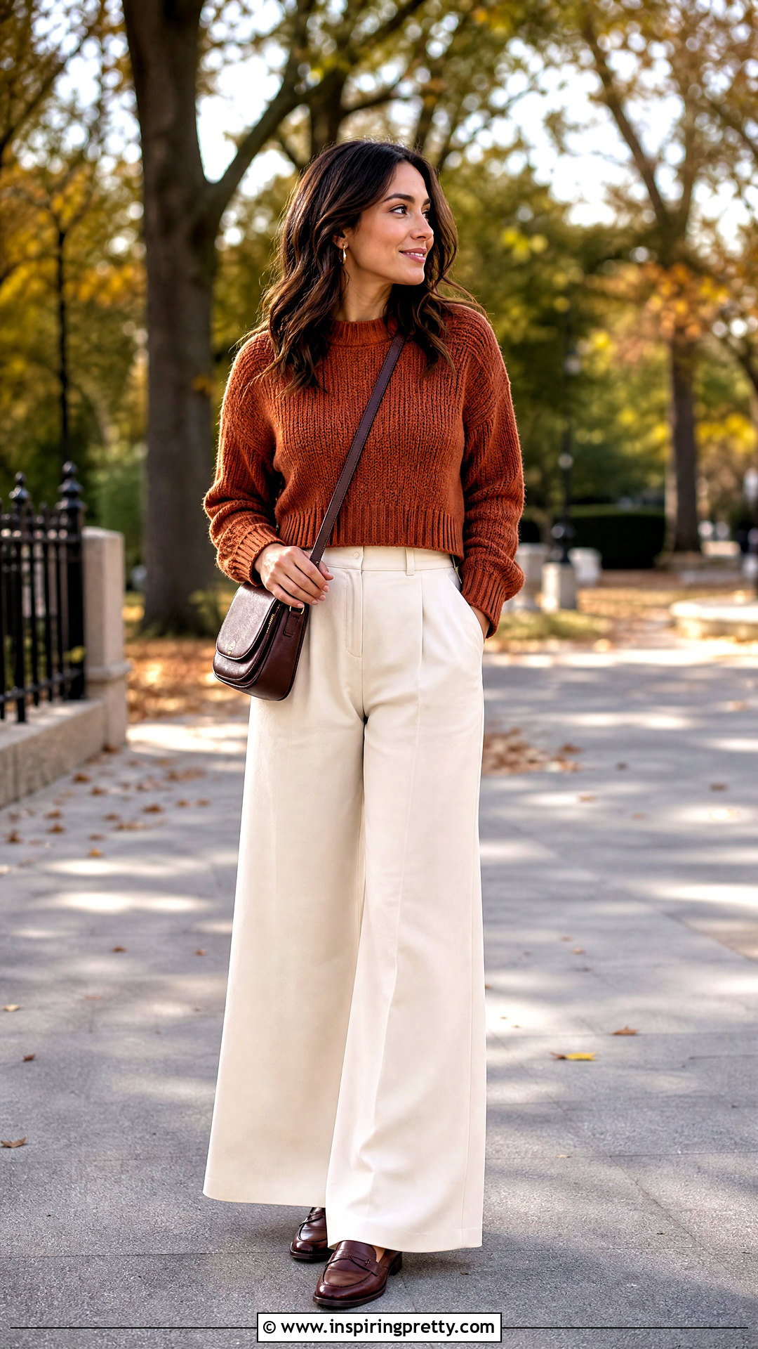 Palazzo Pants With Cropped Sweater - 20 pallazo and tops outfit ideas