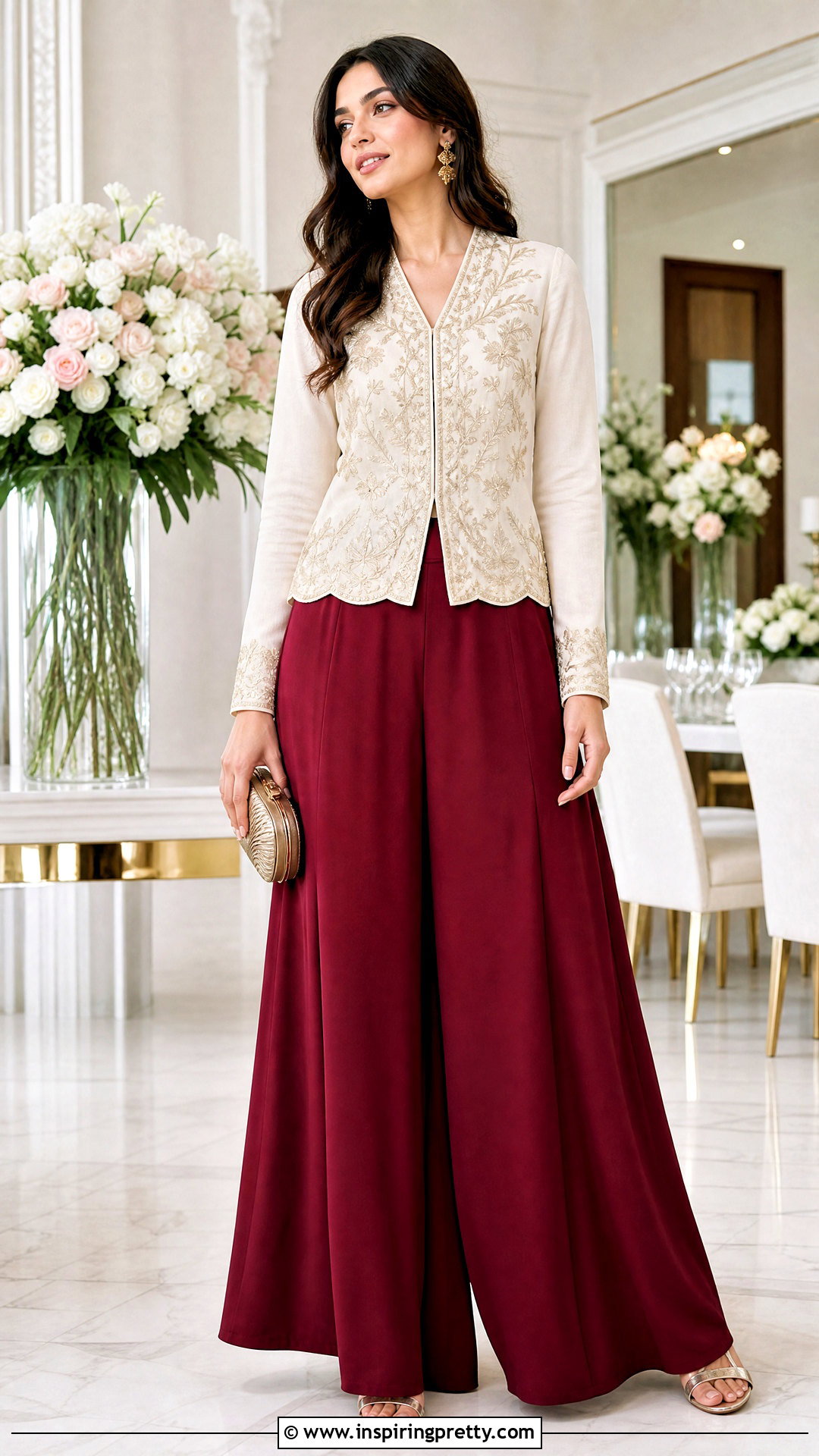 Palazzo Pants With Embroidered Top - 50 palazzo pants and top outfit ideas