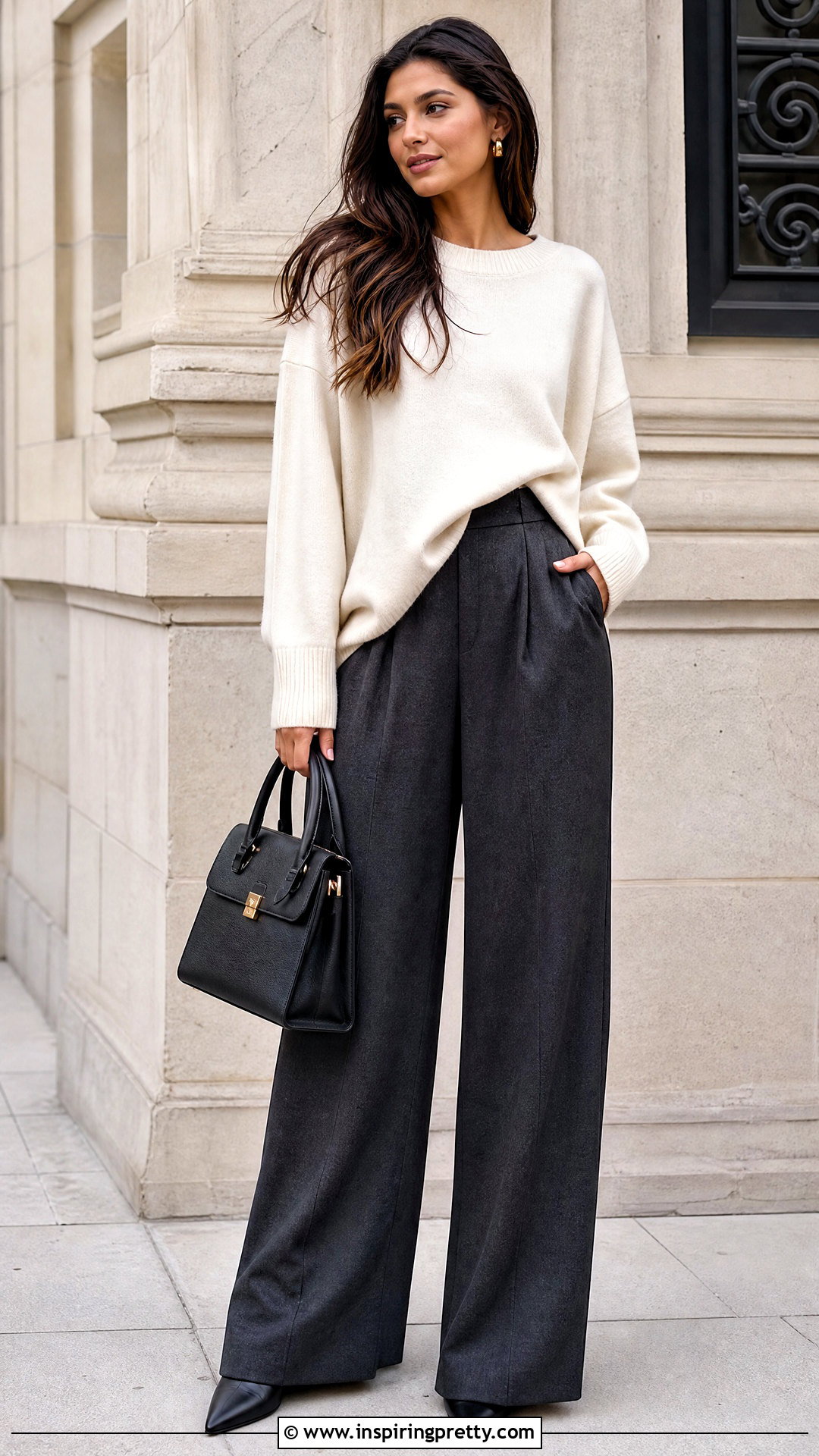 Palazzo Pants With Oversized Sweater - 50 palazzo pants and top outfit ideas